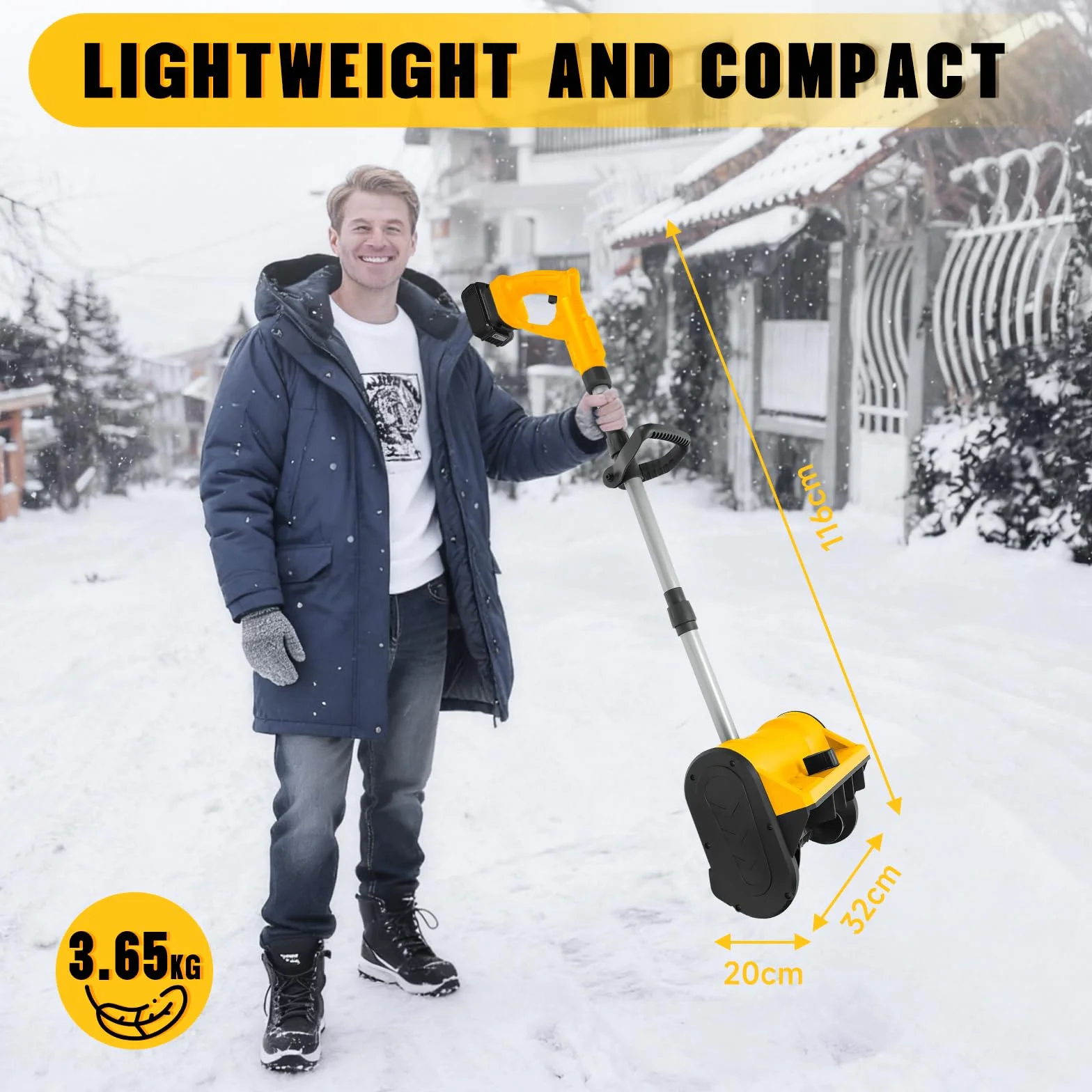Bezprzewodowa odśnieżarka kompatybilna z akumulatorem Dewalt 20V Max, szerokość 32,5 cm, głębokość 24,5 cm, 136 kg/min, 500 W elektryczna odśnieżarka z bezszczotkowym silnikiem, zasięg wyrzutu 6 m