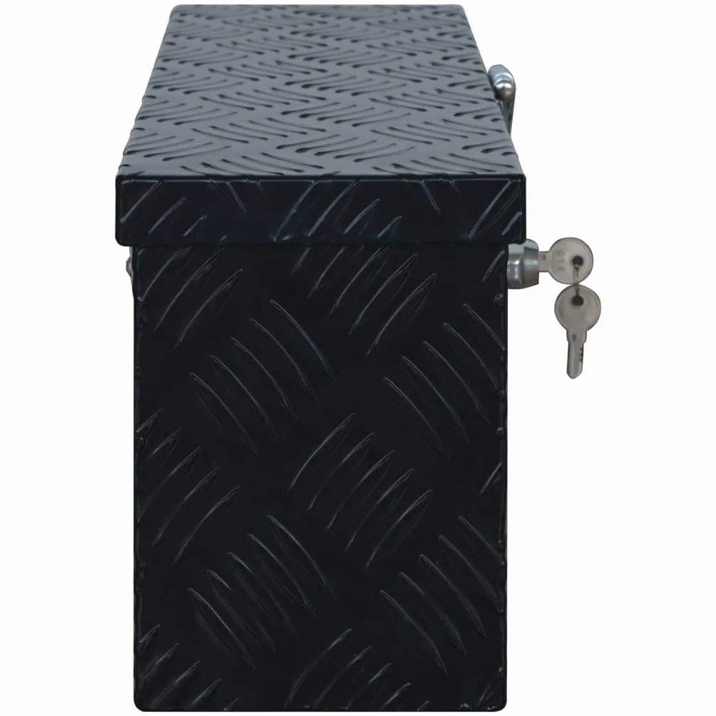 Aluminiowa skrzynka czarna 485 x 140 x 200 mm z powłoką proszkową, skrzynka narzędziowa z systemem zamykania i 2 kluczami, nierdzewna, lekka, idealna do warsztatu, garażu, transportu i