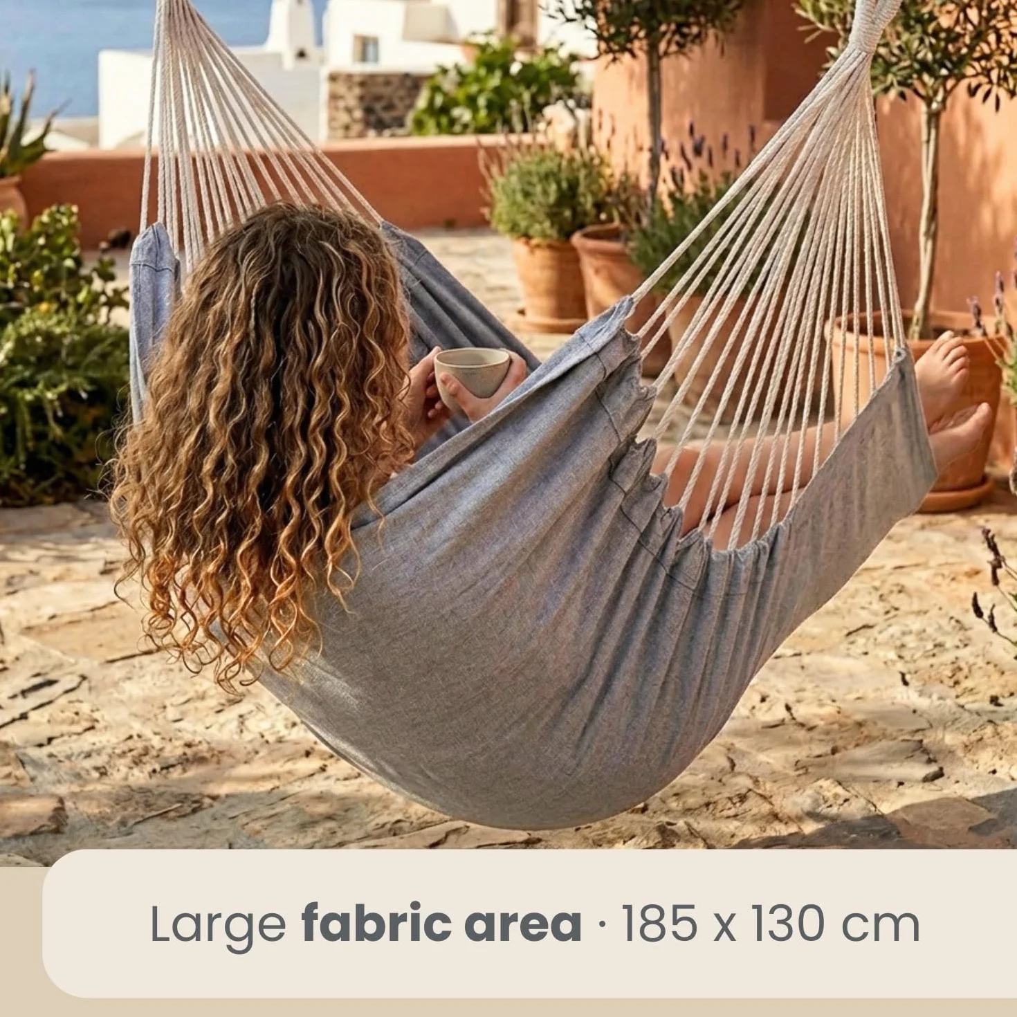 AMANKA fotel wiszący XXL 185 x 130 cm huśtawka wisząca z bawełny do użytku wewnątrz pomieszczeń