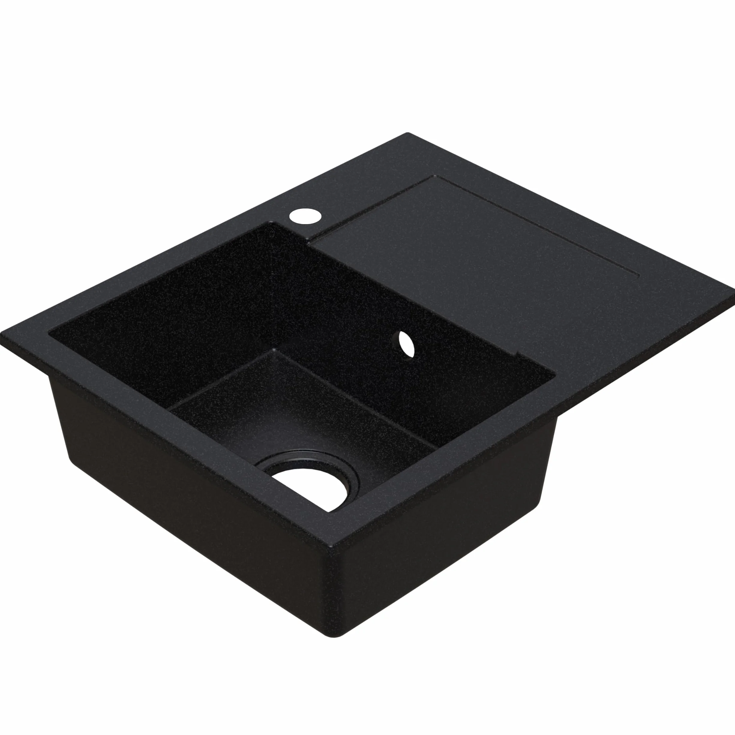 SINK QUALITY zlewozmywak granitowy czarny cętkowany 58 x 47 – zlewozmywak z syfonem i środkiem impregnującym – zlewozmywak kuchenny czarny nakrapiany z ociekaczem do szafki pod umywalkę 50