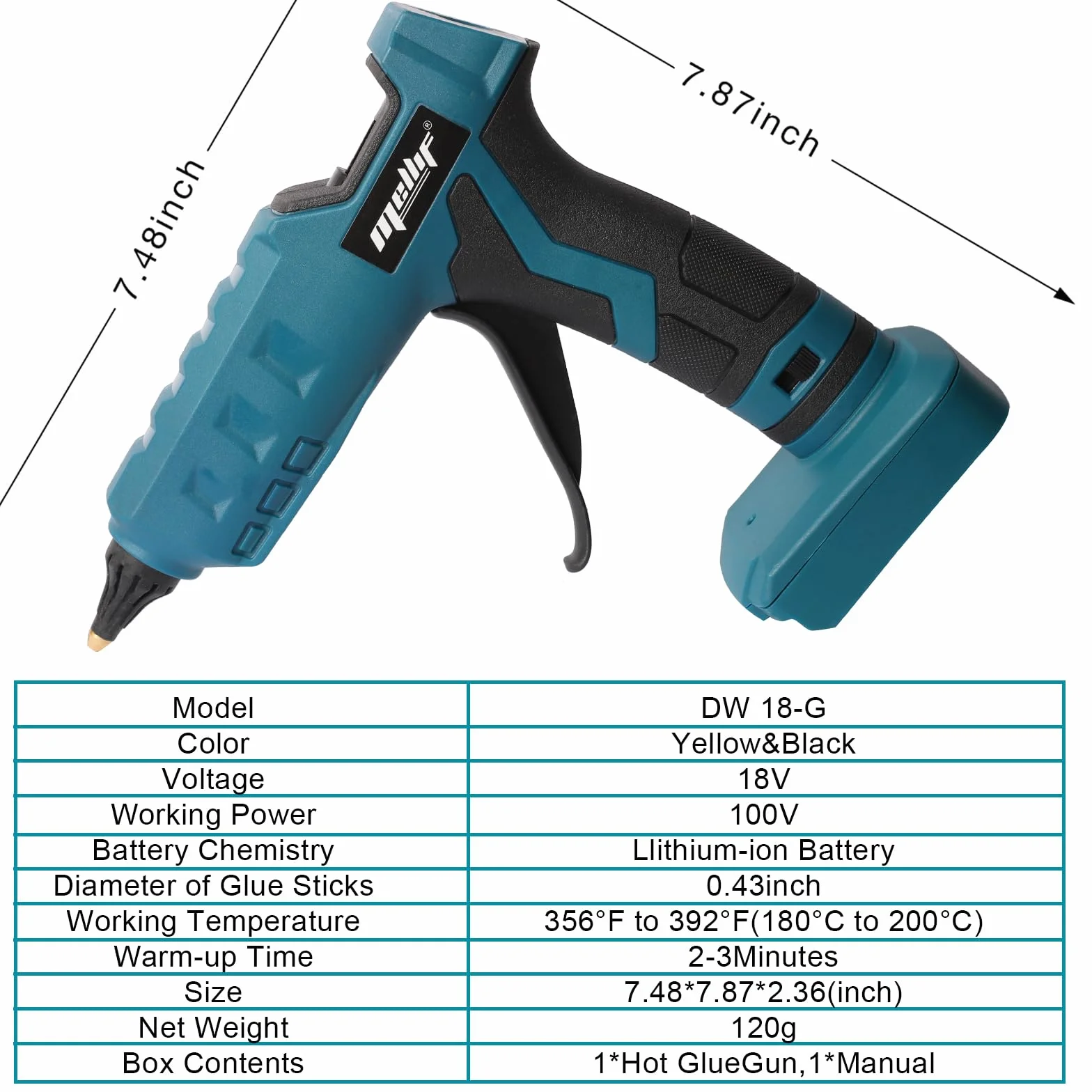 Pistolet do klejenia bezprzewodowy Mellif na akumulator Bosch 18V GBA/GBA ProCORE, Mellif, z szybkim nagrzewaniem, z 20 szt. pełnowymiarowych wkładów 11mm do DIY, rzemiosła (tylko narzędzie, BEZ