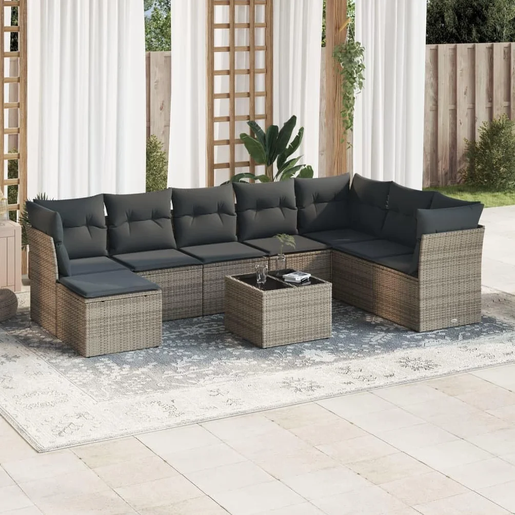 Zestaw wypoczynkowy ogrodowy rattan sofa narożna szary 9-częściowy