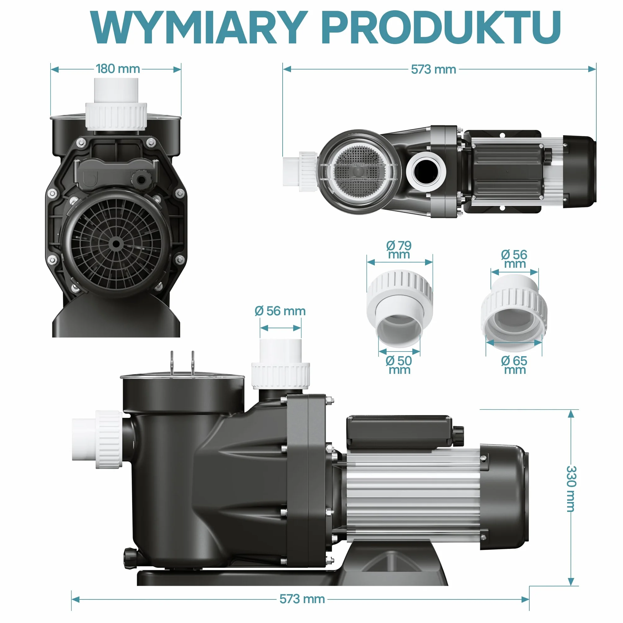 WilTec Pompa basenowa 19200 l/h 750 W cicha pompa filtrująca cyrkulacyjna