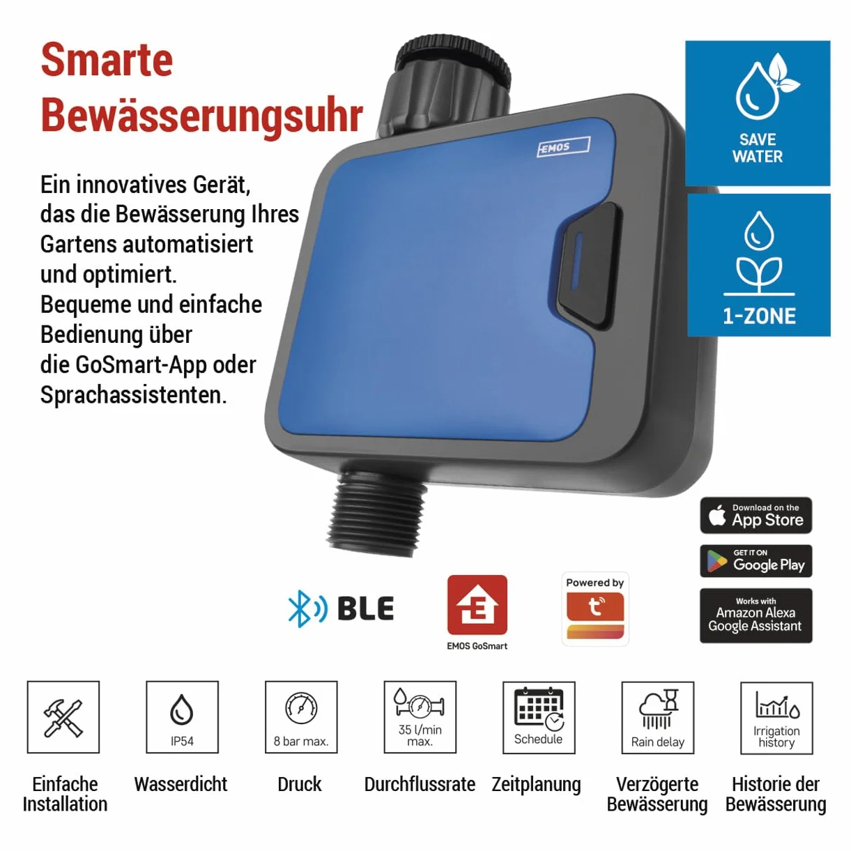 EMOS Inteligentny zegar nawadniający ZigBee 1 wyjście 8 bar 35 l/min 1" 3/4"