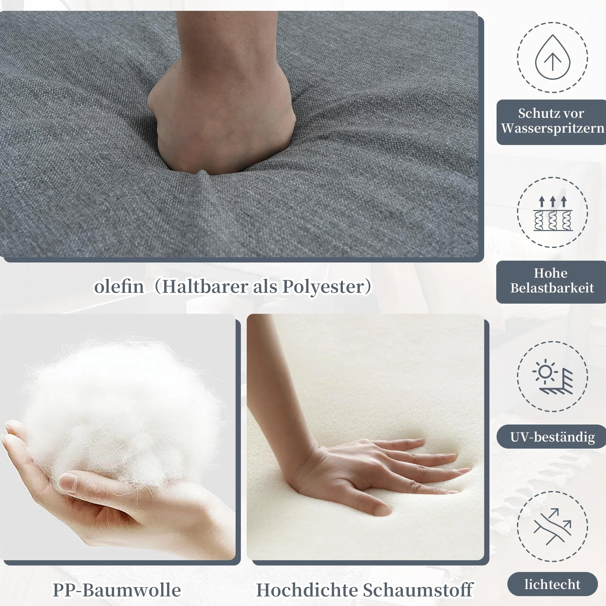 Dolamaní Zestaw mebli wypoczynkowych 0utdoor dla 5 osób, 3-osobowa sofa, 2 fotele i 2 stoliki kawowe, blat stołu z WPC, ze stali, z wygodnymi poduszkami (kolor szary)