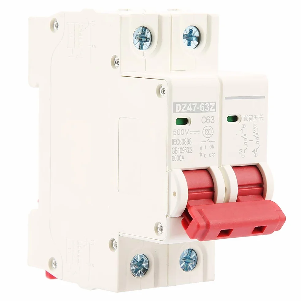 Wyłącznik Prądu Stałego, Jednofazowy Licznik Energii 2P DC 500 V 63A Miniprzełącznik Automatyczny MCB Wyłącznik Bezpieczeństwa DZ47-63Z-2P
