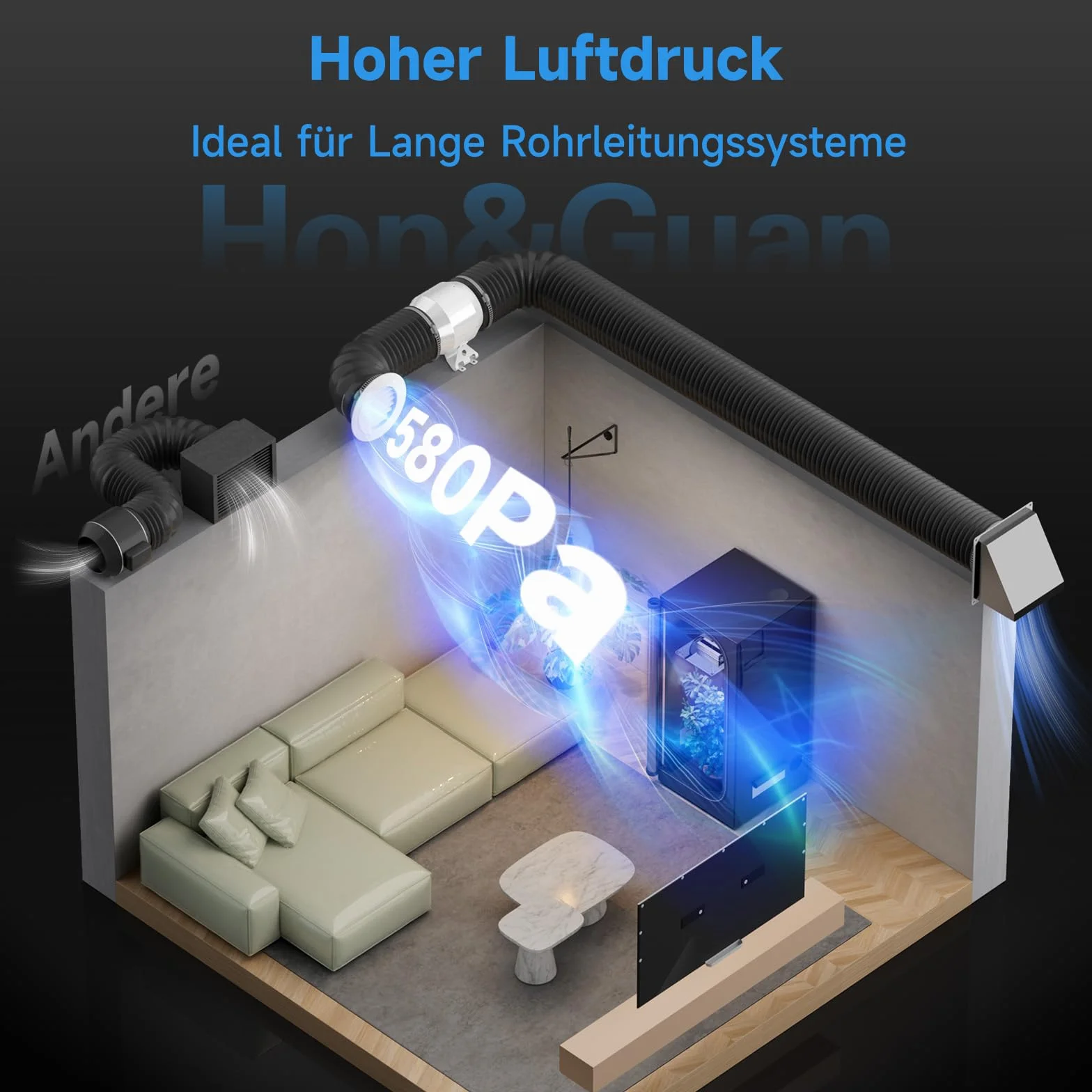 Hon&Guan Wentylator rurowy 100 mm 360 m³/h cichy silnik EC z inteligentnym regulatorem temperatury i wilgotności