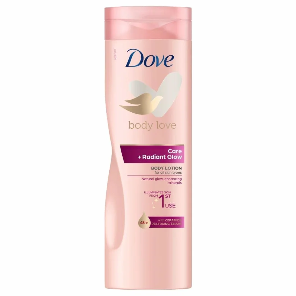 Dove Rozjaśniający krem nawilżający do ciała + promienny połysk z serum przywraca naturalne minerały i minerały do wszystkich rodzajów skóry, 400 ml