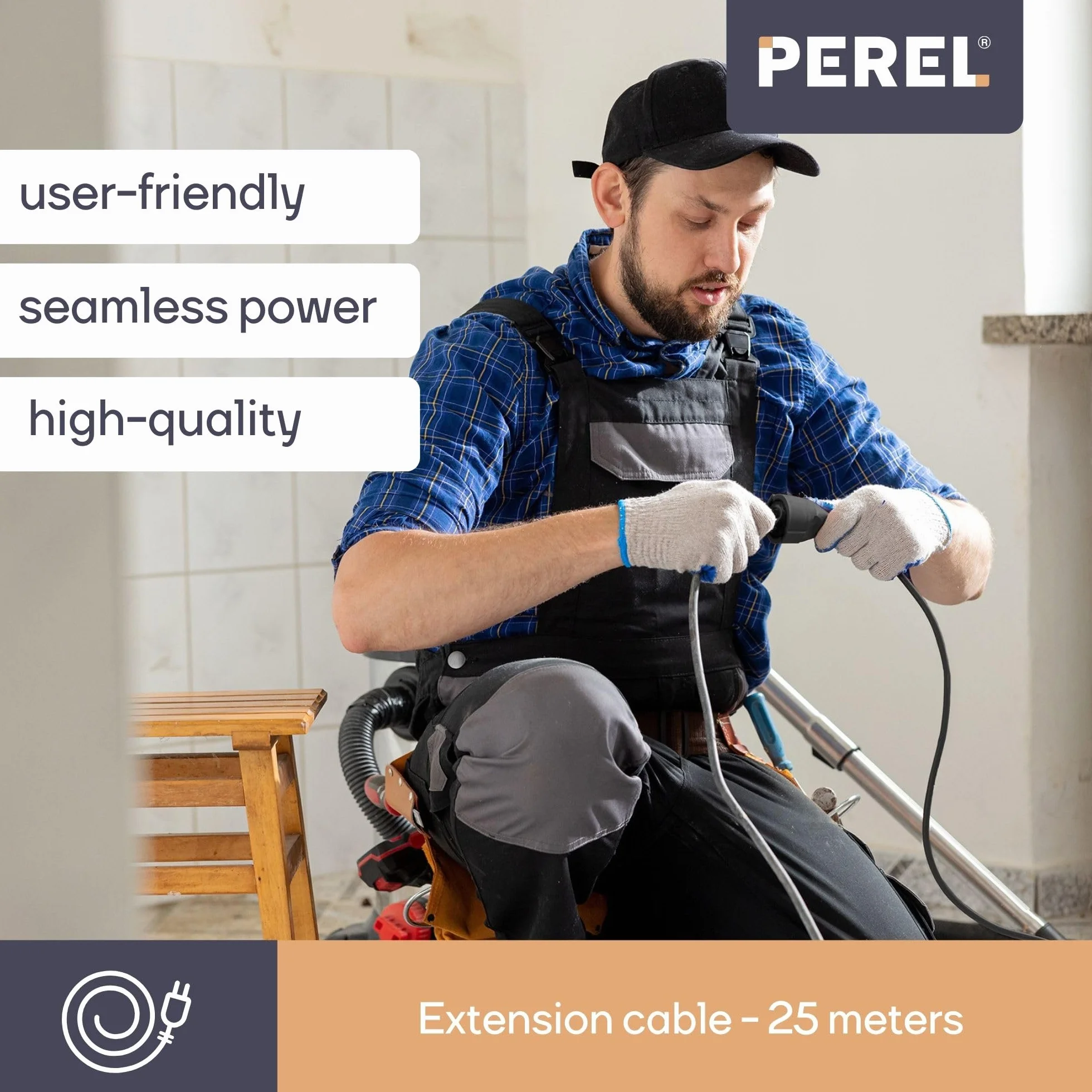 Perel EC25R25 gumowy kabel przedłużający, 3G2,5, długość 25 m, czarny 168890