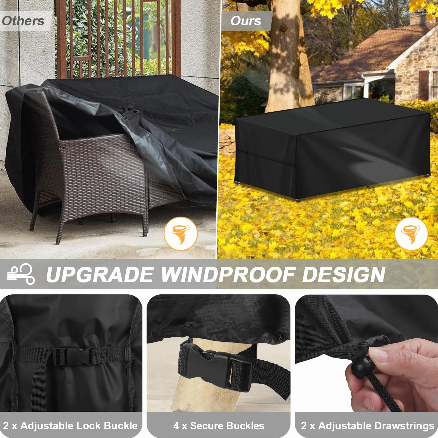 LAMUNI Pokrowiec na meble ogrodowe wodoodporna plandeka Oxford 420D 190x90x80