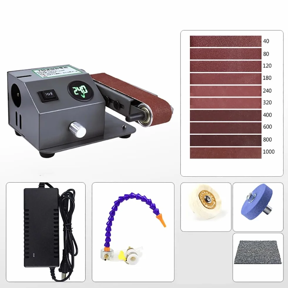 Mini elektryczna ostrzałka, dwukierunkowa szlifierka taśmowa na sucho i na mokro, szlifierka, szlifierka, polerka, prędkość 0-13000 obr./min