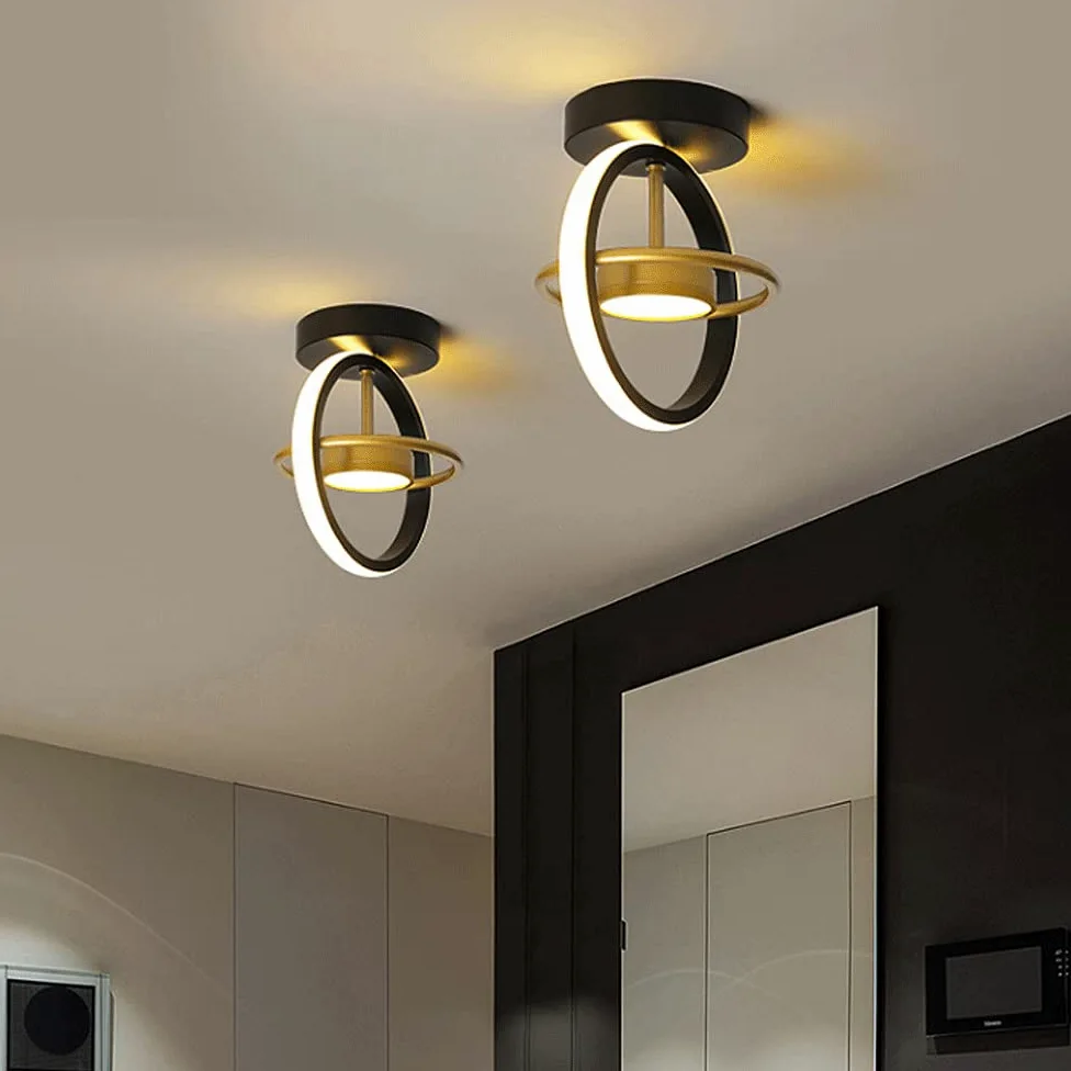 Okrągła lampa wisząca LED do przedpokoju, czarno-złota konstrukcja, zmienna trójkolorowa lampa sufitowa LED, metalowa oprawa sufitowa, dekoracja salonu