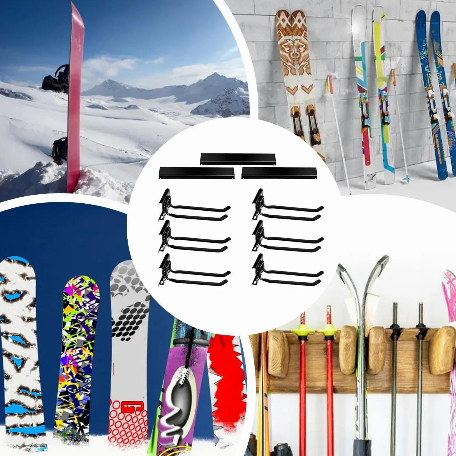 Uchwyt na narzędzia ścienne do garażu | Wytrzymały i | antypoślizgowy organizer na sprzęt - ścienny na narty i deskę snowboardową - wewnętrzne rozwiązanie do przechowywania na zewn