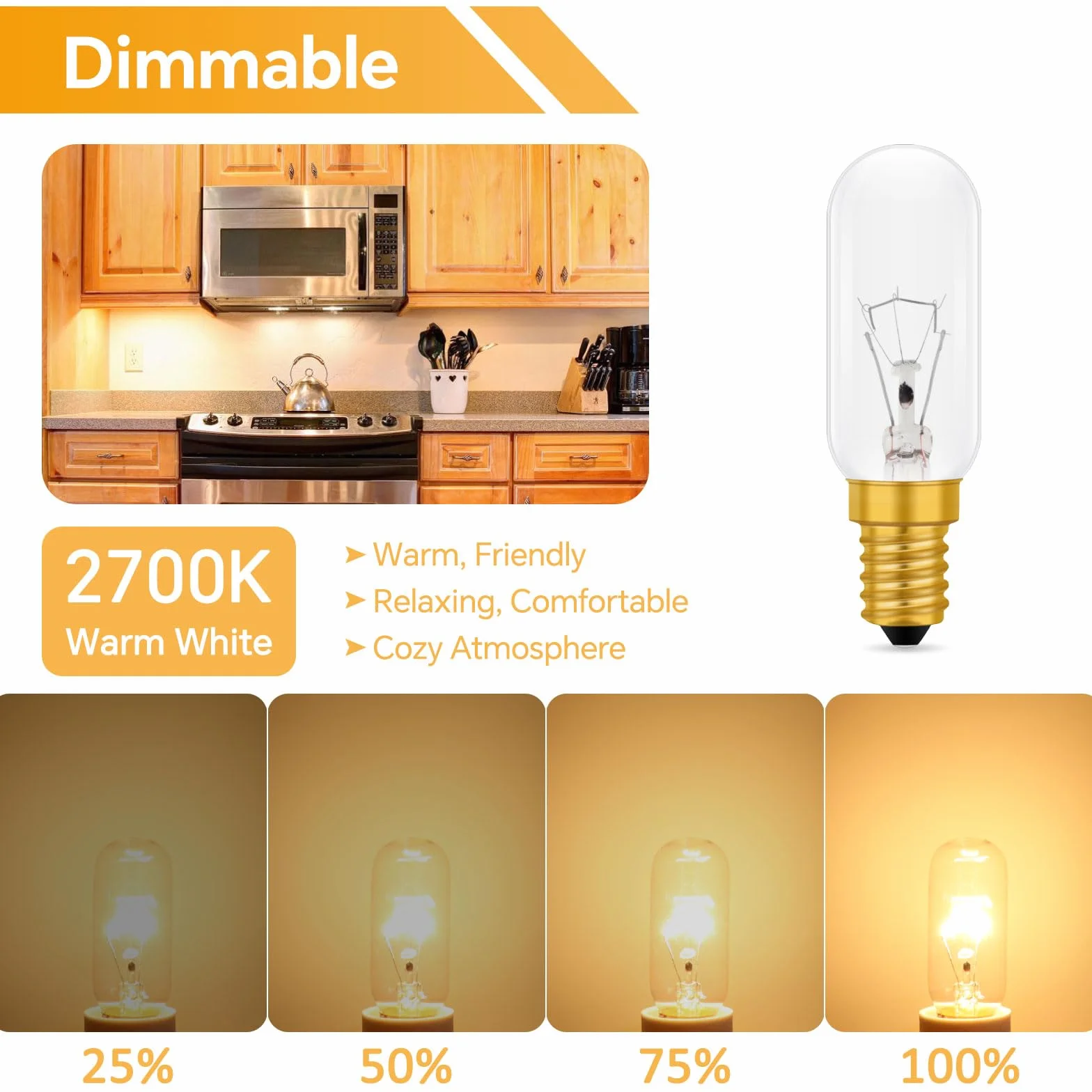 Caldarax Żarówka do okapu kuchennego E14 40 W, 2700K ciepła biel, 350 lm, AC 220-240 V, żarówki T22, żarówka SES E14, do okapu kuchennego, lodówki, zestaw 2 szt