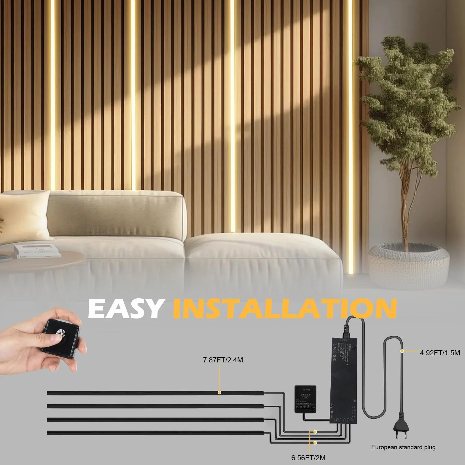 LED do paneli akustycznych, 2,4 m, wbudowane panele akustyczne, oświetlenie, przyciemniane panele akustyczne LED z przełącznikiem dotykowym, do paneli akustycznych, regałów, szafek, możliwość