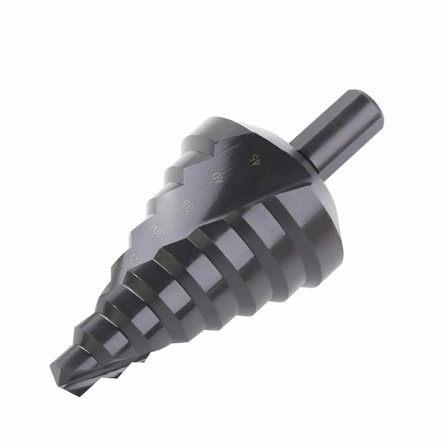Frez trzpieniowy z węglików spiekanych wiertło stopniowe stożkowe 10-45mm prosta piła do rowków spiralnych narzędzie wycinające Metal(Black)
