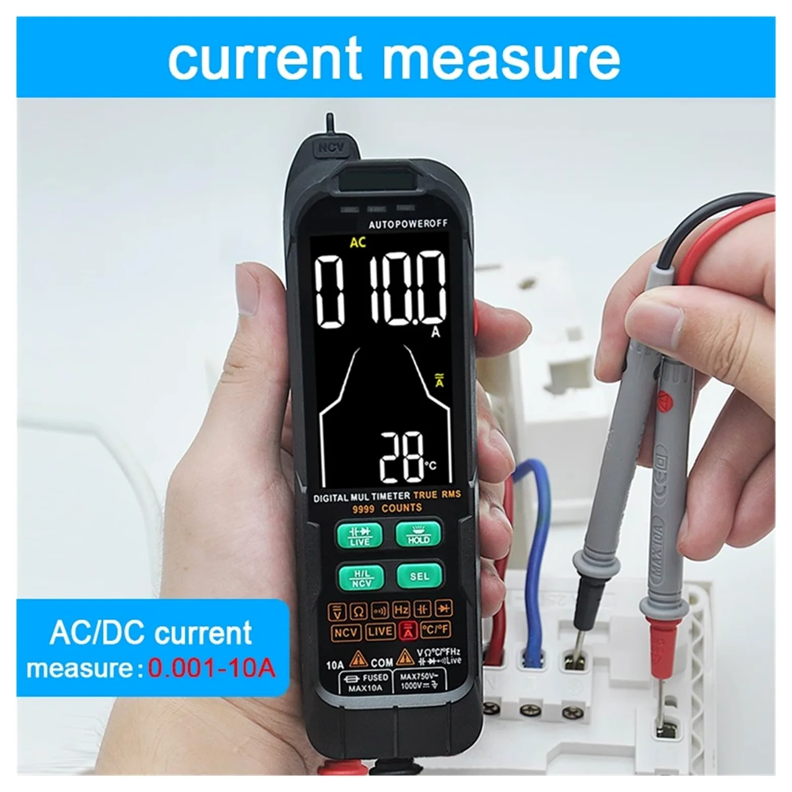 Inteligentny Multimetr Cyfrowy Mini Automotive Profesjonalny Tester True RMS NCV AC DC Tester Napięcia Przenośny Miernik Elektryczny Dokładny Pomiar(128B PRO)