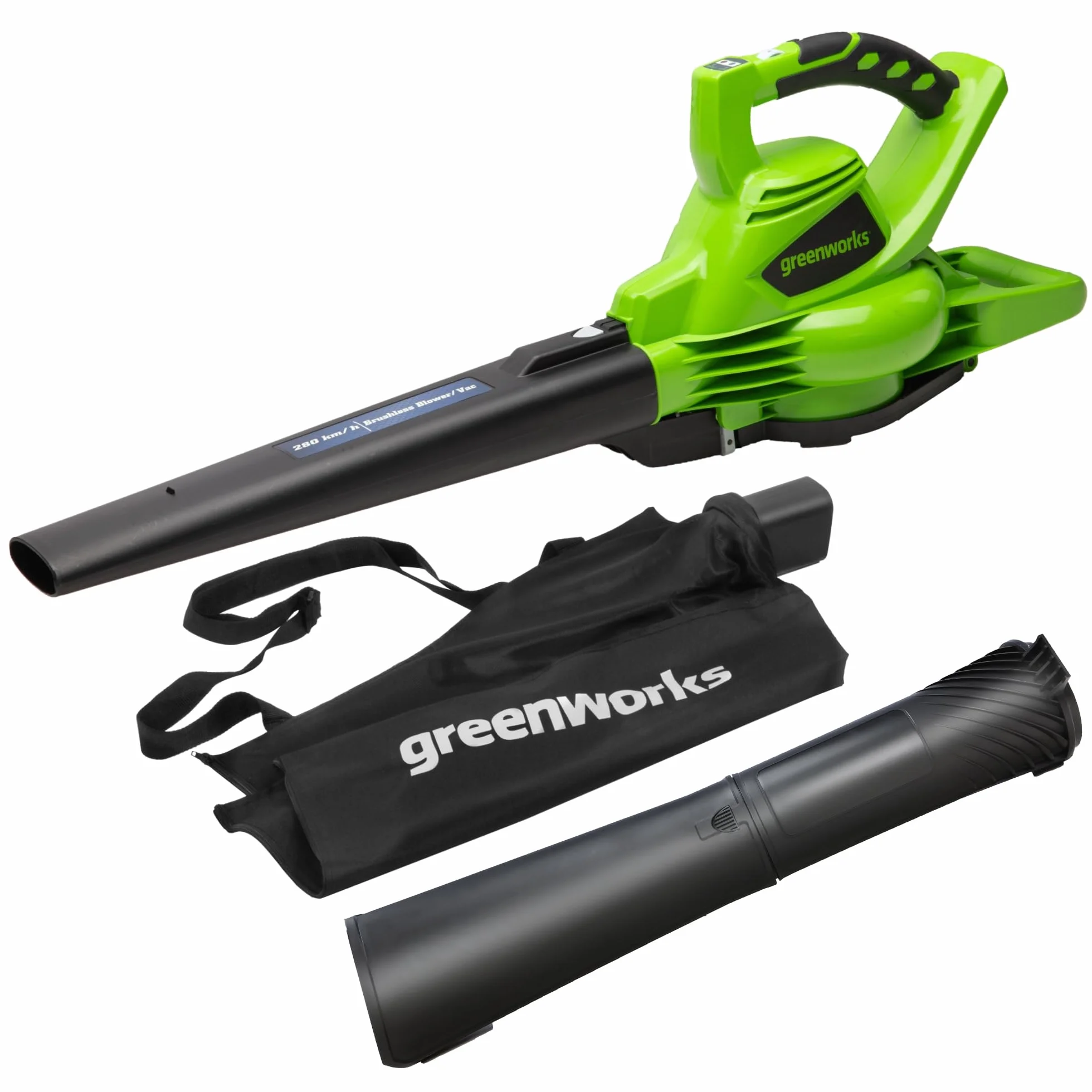 Greenworks GD40BV Akumulatorowa dmuchawa odkurzacz do liści 280 km/h 9,63 m³/min 45 L 40 V