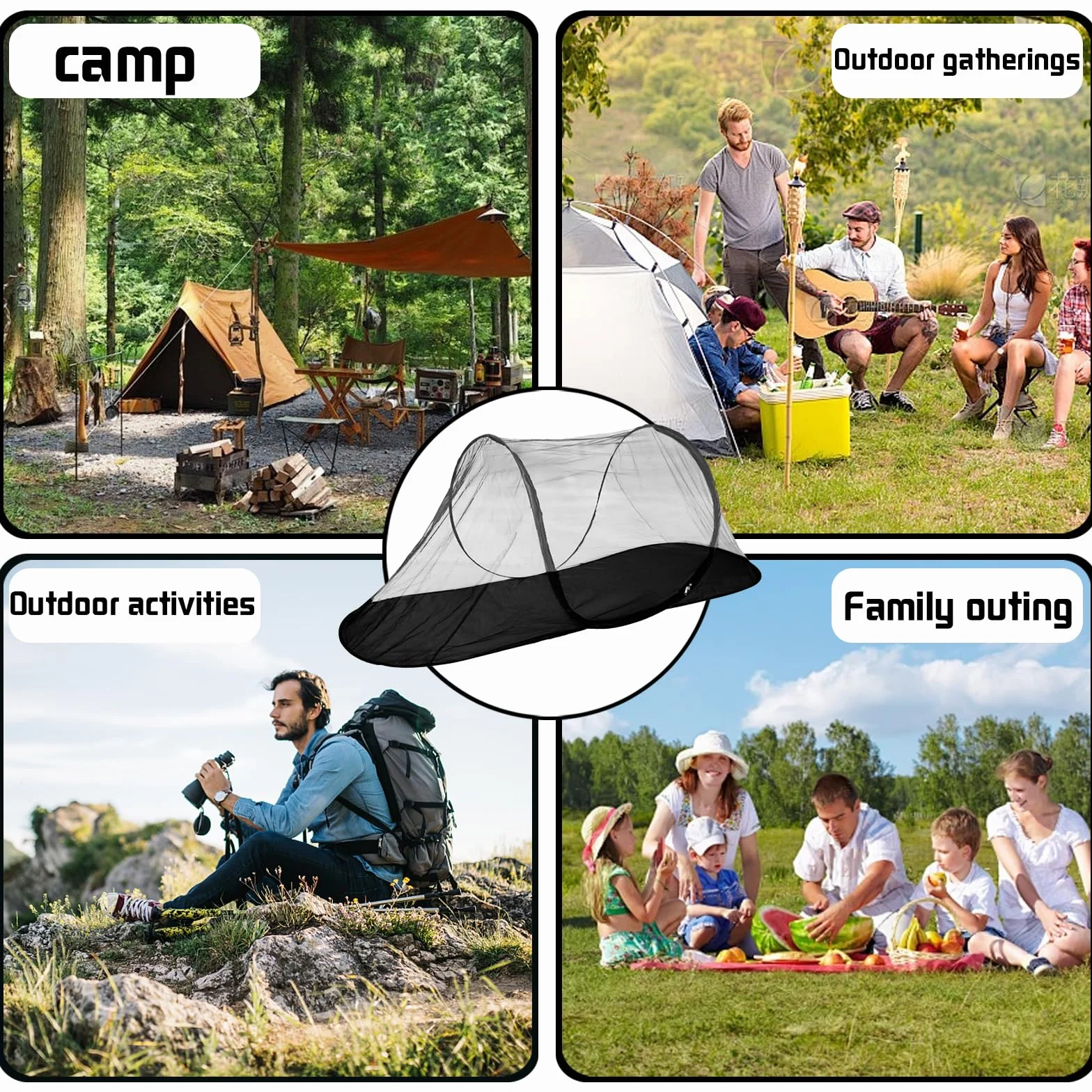 Moskitiera podróżna składana Pop-Up 200 x 72 x 70 cm 210D Oxford włókno szklane