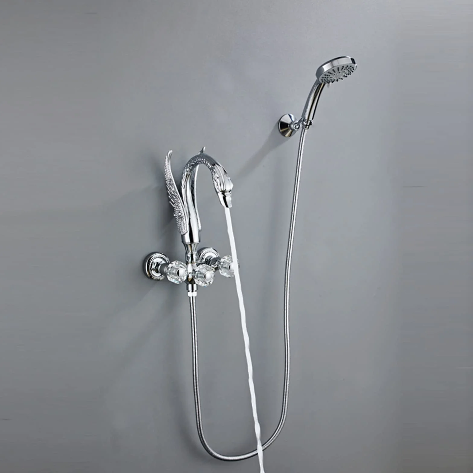 Bateria wannowa z prysznicem ręcznym, retro łabędź wanna kran montaż ścienny system prysznicowy z wanną łazienkową mieszaczem kran węże prysznicowe i wsporniki, podwójna funkcja, chrom