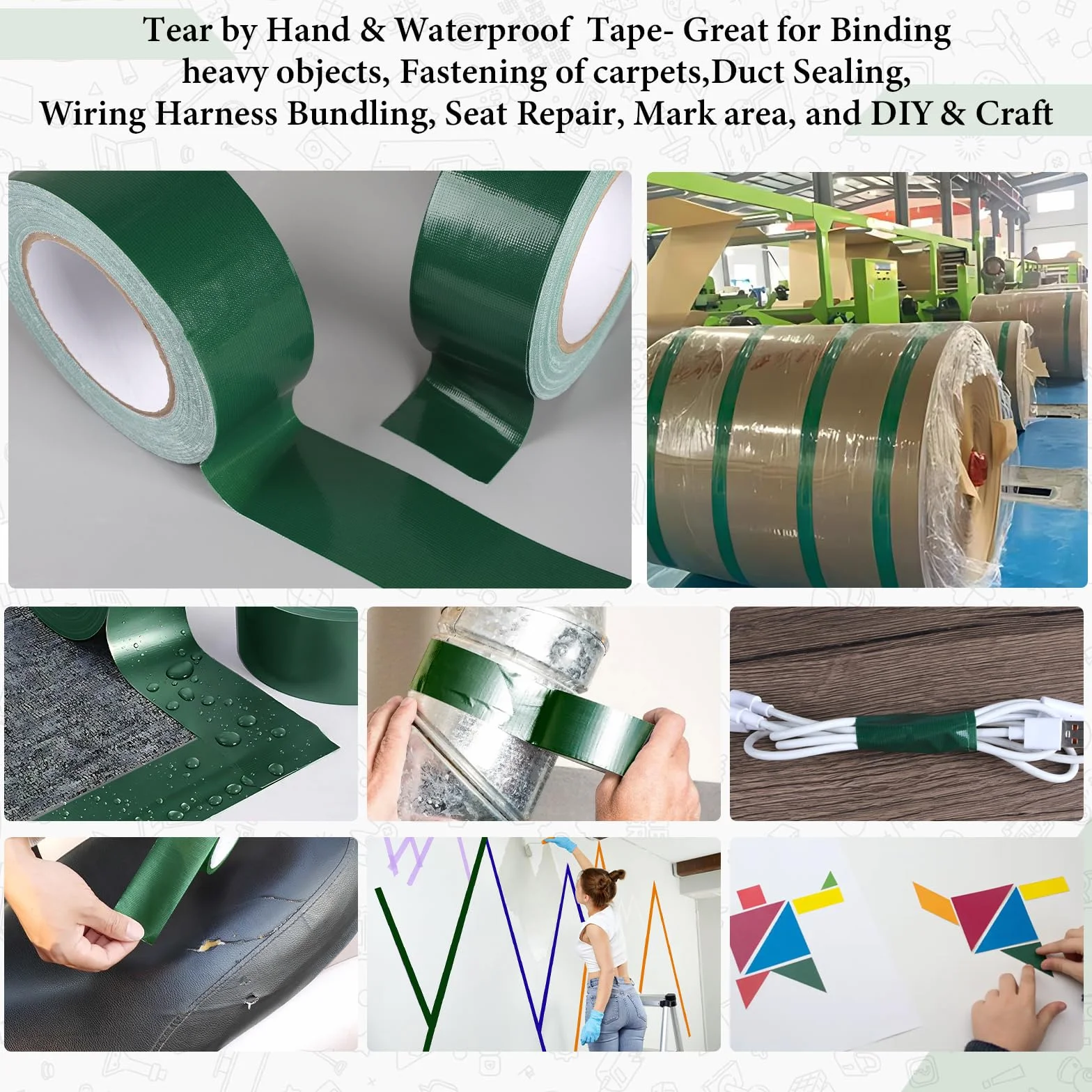 2 rolki zielonej taśmy pancernej, 50 mm x 30 m, wzmocniona tkaniną taśma naprawcza, wodoodporna taśma Duct Tape, uniwersalna taśma z tkaniny, taśma PCW do użytku wewnątrz i na zewnątrz,