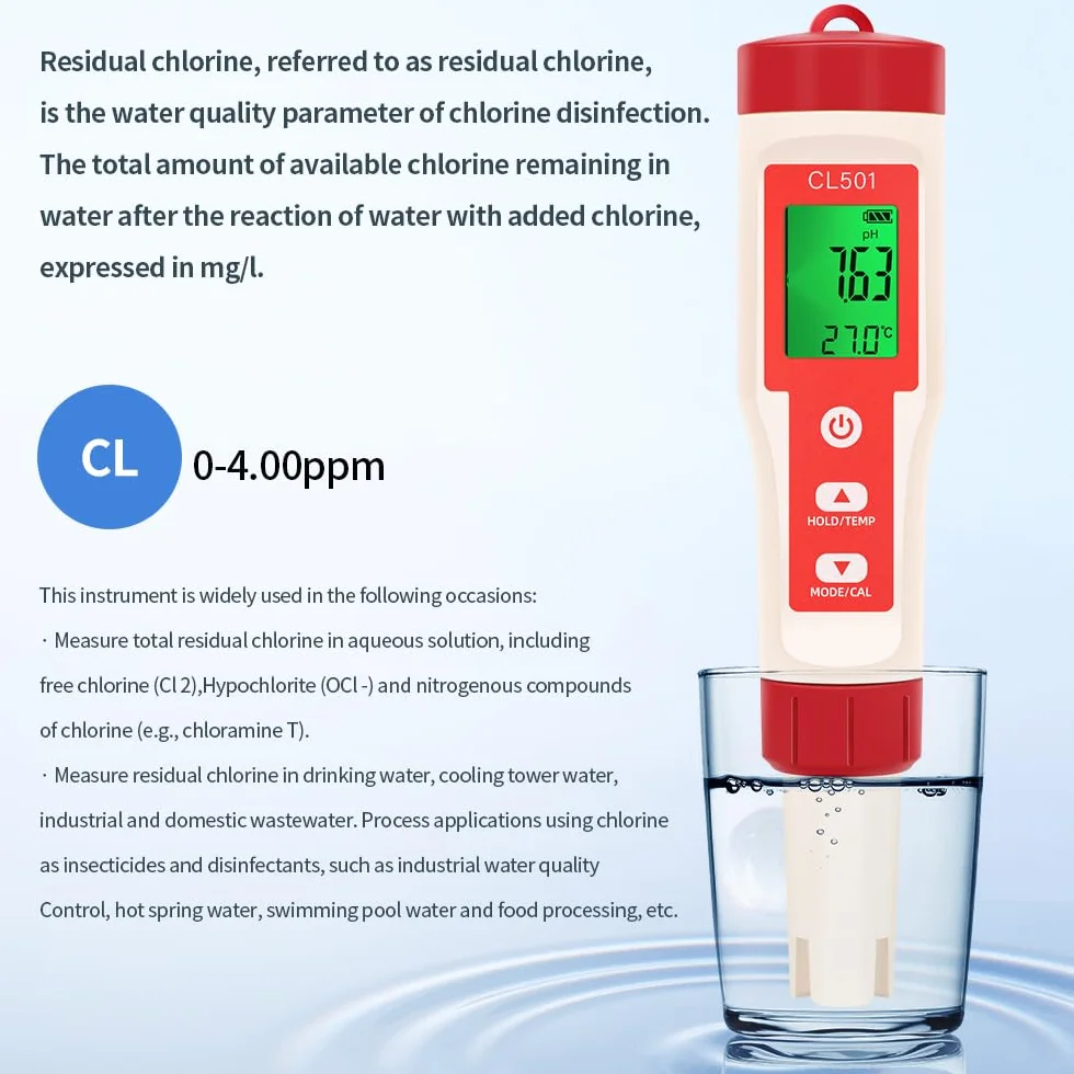 OBEST Miernik chloru i pH basen 5 w 1, phmetr ORP H2 Temperatura, tester pH z wyświetlaczem LCD