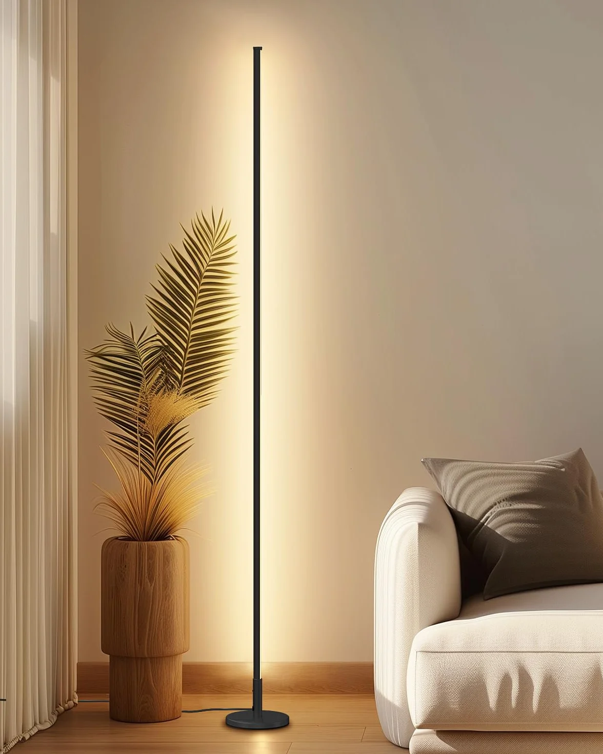 TACAHE Minimalistyczna Narożna Lampa Podłogowa - 2700K-6500K Regulowana Dioda LED - Nowoczesna Lampa Stojąca do Stylizacji Wnętrz z Pilotem do Salonu, Sypialni - 57" (145 cm) 12W - Czarna