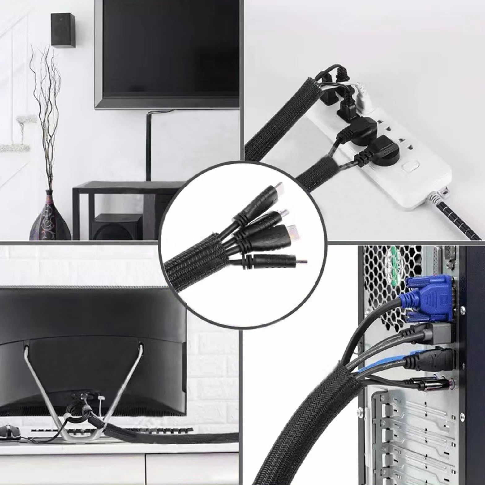 Nutabevr 3m Samozamykająca się osłona kabli, 13 mm pleciony kabel tuleja kablowa, biała elastyczna osłona organizatora kabli do domu i biura, kable samochodowe