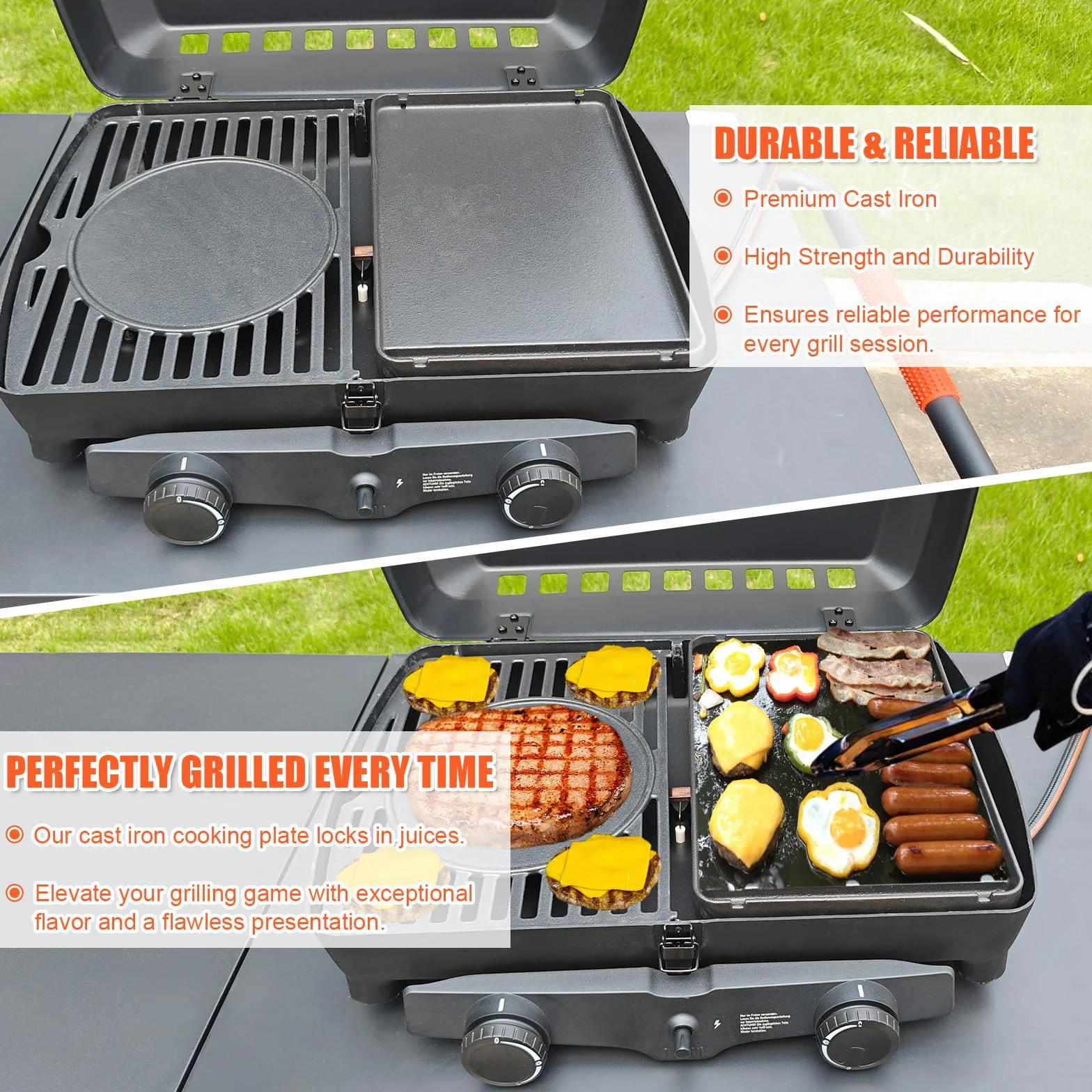 GFTIME Nieprzywierająca płyta grillowa żeliwna do Enders Urban II Urban Pro II Explorer II Explorer Pro II 31,5×21,5 cm