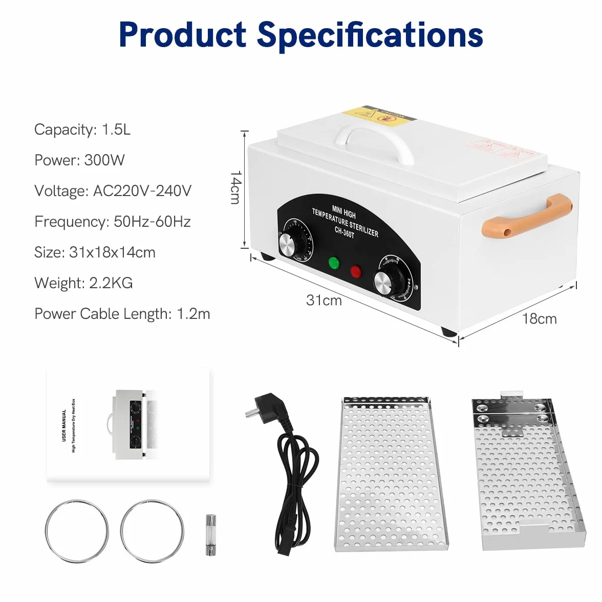 Xverycan Sterylizator gorącego powietrza 300 W, sterylizator do czyszczenia paznokci, narzędzi kosmetycznych, narzędzi fryzjerskich, salonów kosmetycznych, fryzjerskich, salonów piękności