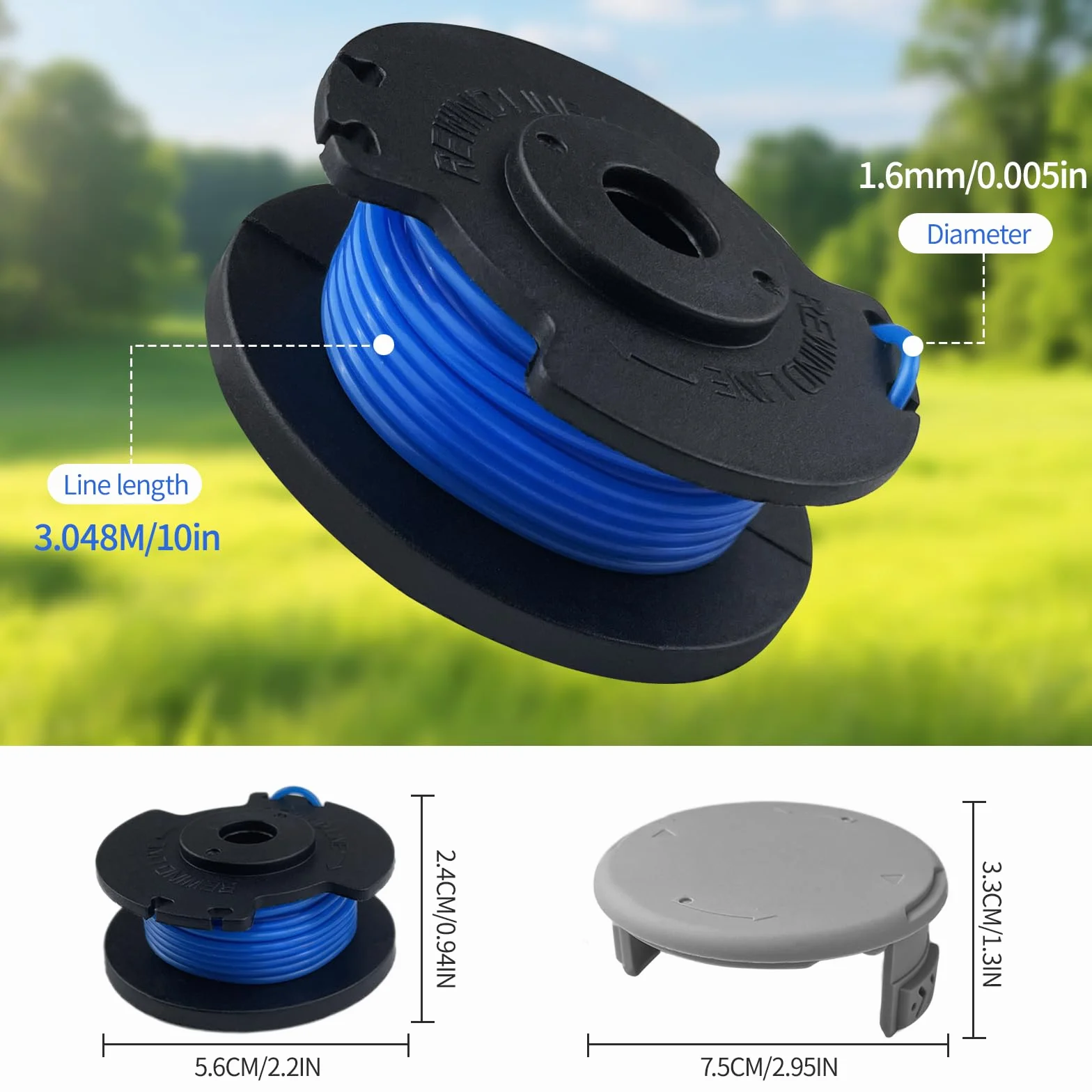 7 Pack Cewka do rozdrabniania Ryobi 18v 24v 40v, Nylon, 2mm Cewka drutu do przecinarki (6 cewek Kosiarka do trawy,1Pokrywa cewki