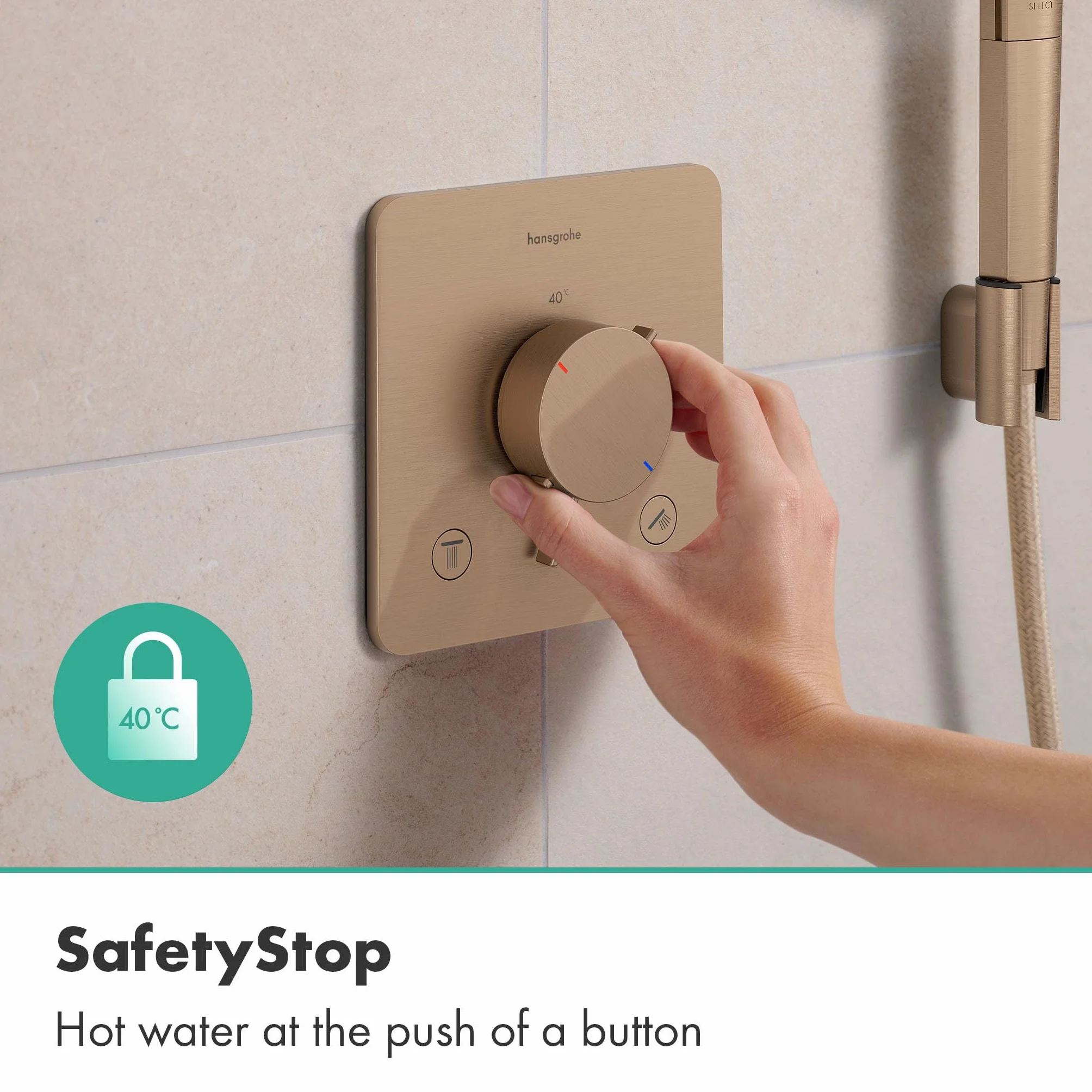 hansgrohe Ecostat Comfort Q - termostat prysznicowy podtynkowy z kombinacją bezpieczników, armatura prysznicowa z blokadą bezpieczeństwa (SafetyStop) w temperaturze 40°C, termostat dla 2 odbiorników