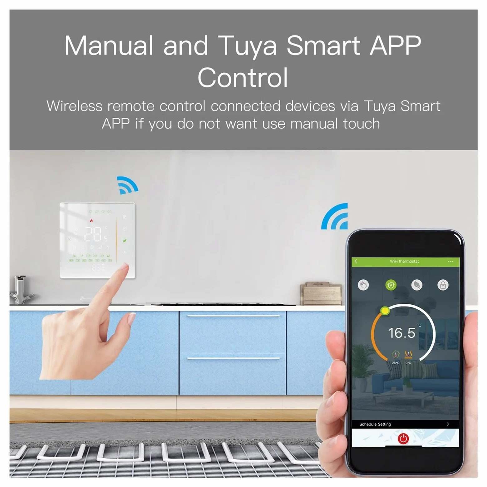 Termostat WiFi Bezprzewodowy regulator temperatury w pomieszczeniu wody/elektrycznego ogrzewania podłogowego Kocioł gazowy Wilgotność APP Praca OszczęDza Energię I Koszty Ogrzewania(WHT-006-GA-WH-MS)
