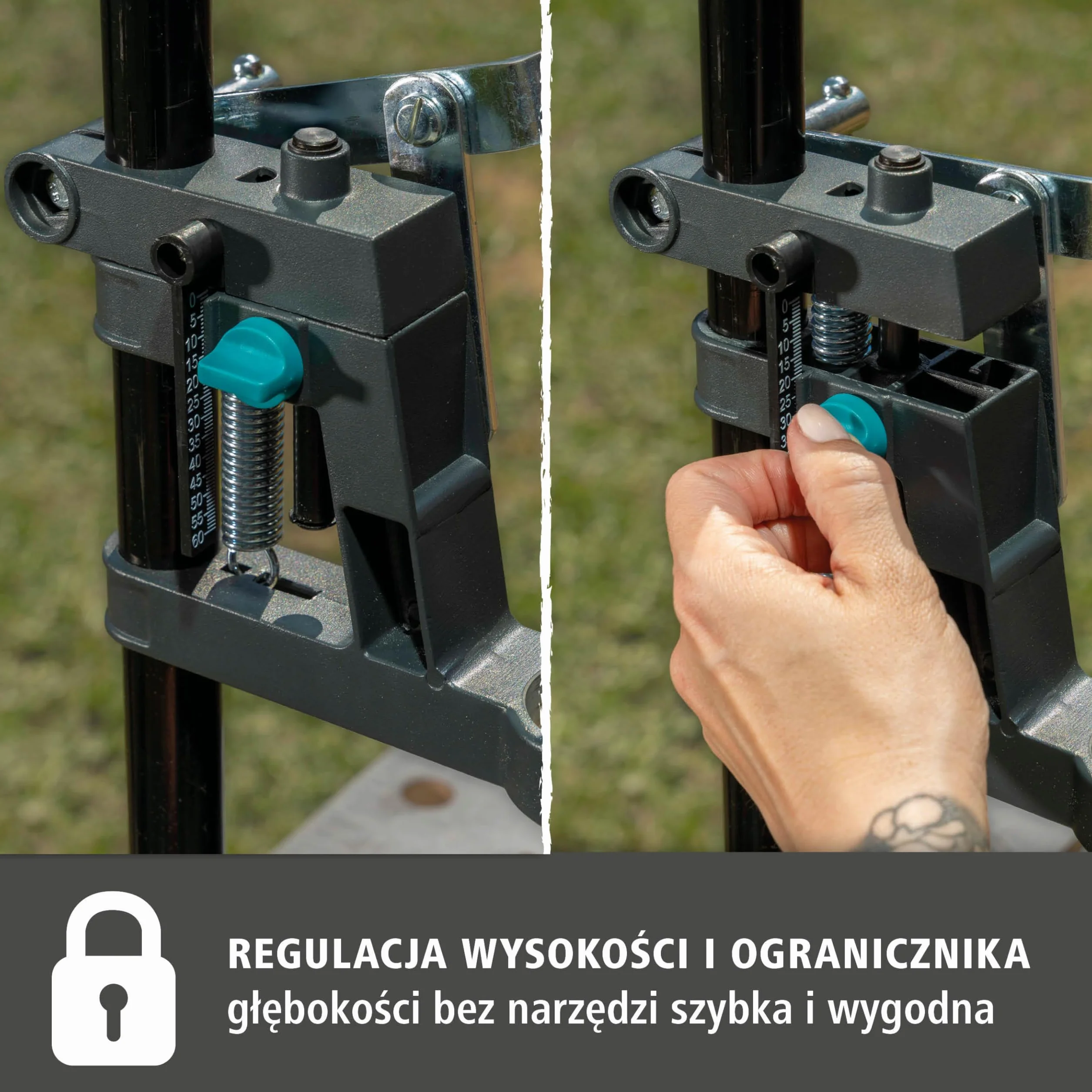 wolfcraft Stojak wiertarski SOLID – kompaktowe rozwiązanie do wiercenia o ograniczonej głębokości – wysięg 112 mm i skok 55 mm – 5028000