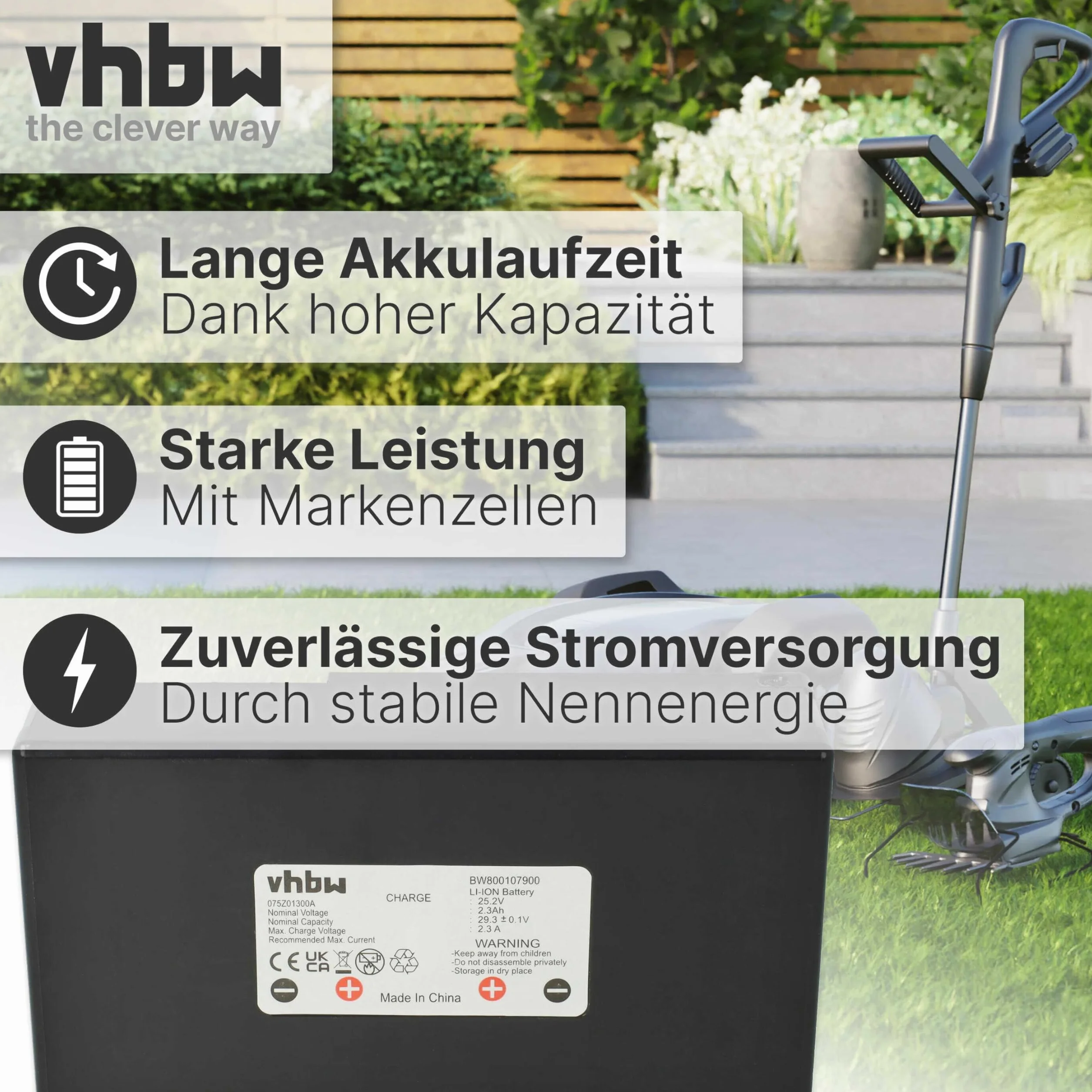 vhbw akumulator kompatybilny z Agro R800Li & Ambrogio Alex, L30, L30 Elite, L50, L75, L85 Deluxe Edition - zamiennik dla Zucchetti 075Z01300A (Li-Ion, 2300 mAh)