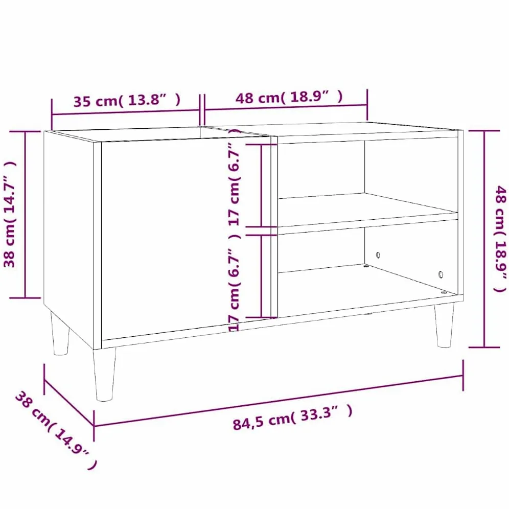 Szafka panelowa dąb Sonoma 84,5 x 38 x 48 cm, materiał drewnopochodny do przechowywania płyt gramofonowych, z miejscem do przechowywania i stabilnym blatem górnym, szafka winylowa jako szafka
