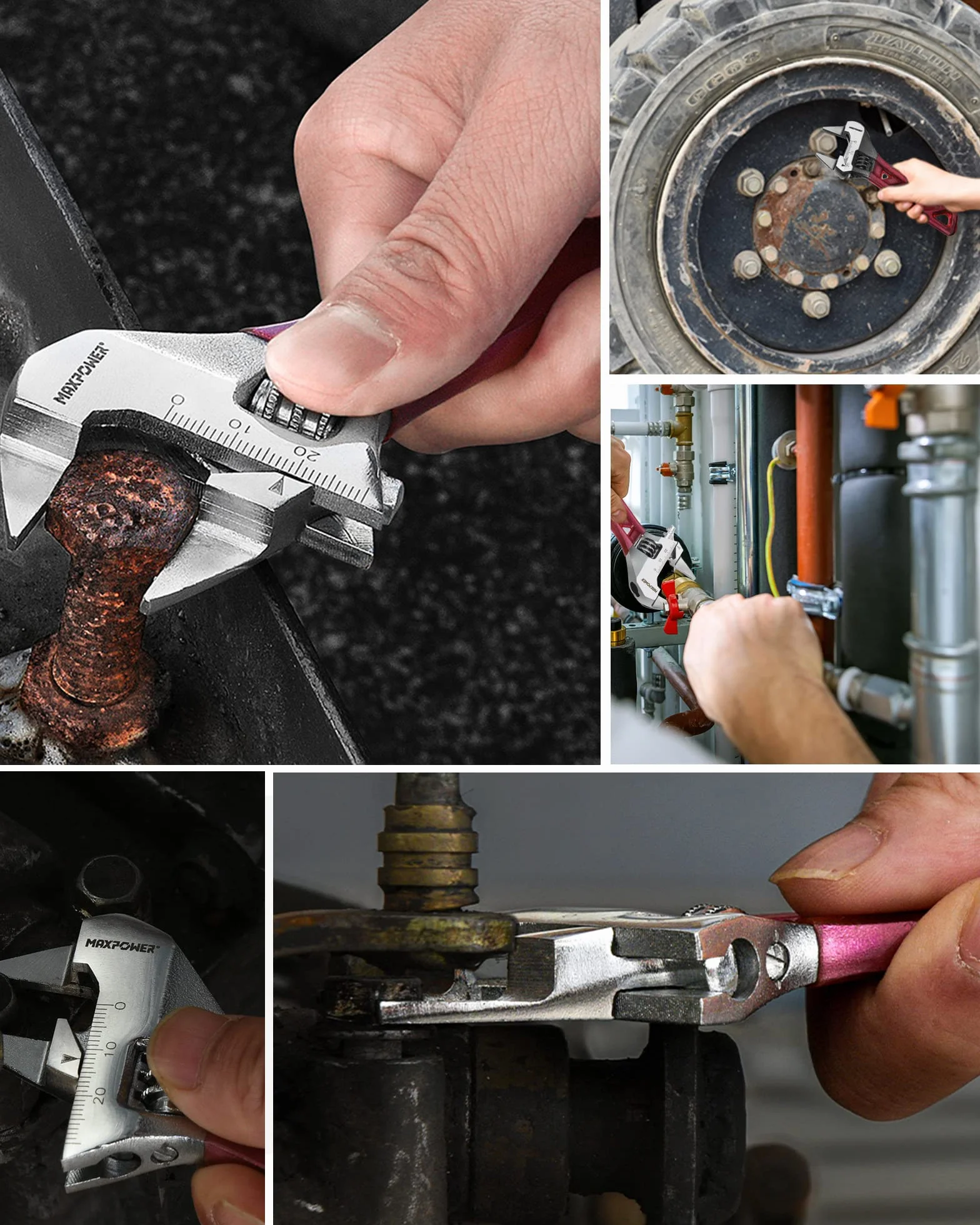 MAXPOWER Klucz nastawny 150 mm/6-calowy, wąski klucz nastawny z MAX. Otwór 30 mm i super cienka grubość szczęki 2,5 mm