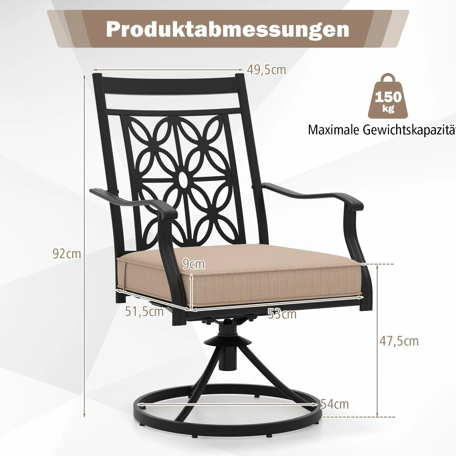 GOPLUS Zestaw 2 krzeseł ogrodowych obracanych 360° metalowych do 150 kg