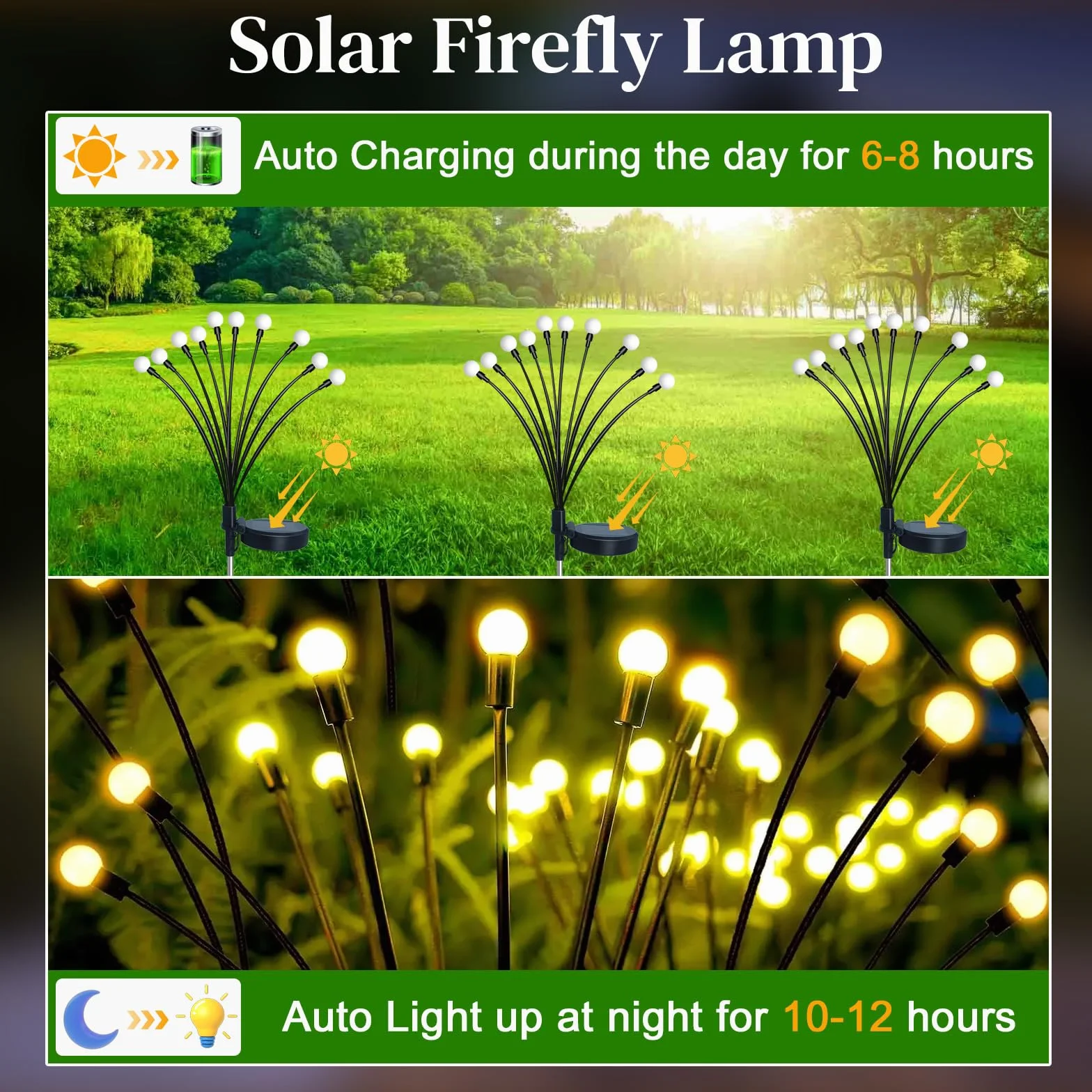 Solarne lampy ogrodowe, 10 diod LED, wodoszczelność IP65, kołyszące się, dekoracyjne na ścieżkę