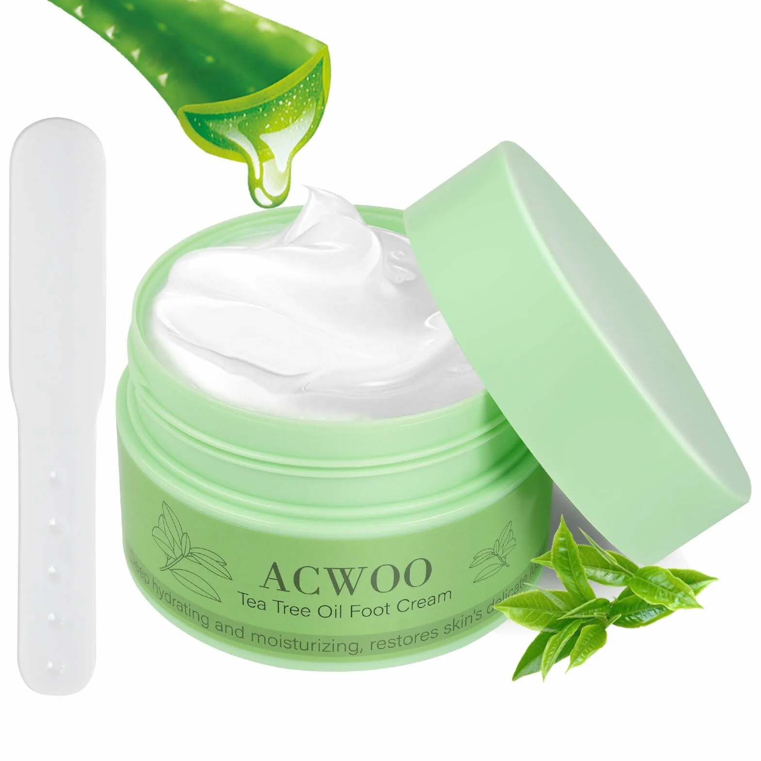 ACWOO Krem do stóp z olejem z drzewa herbacianego, 200g Intensywnie nawilżający krem do stóp, Krem do naprawy pękniętych pięt z ulgą dla stóp i dłoni, Łagodzący krem do stóp na grzybicę stóp, grzybicę