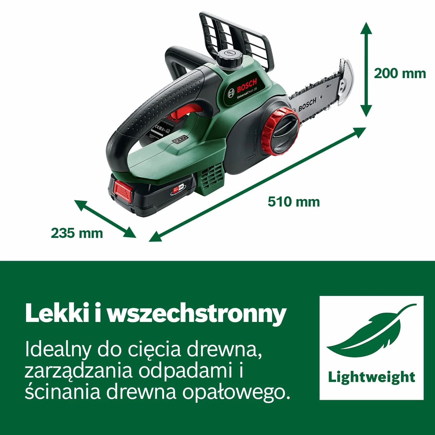 Bosch Akumulatorowa piła łańcuchowa Universalchain 18 (bez akumulatora, system 18 V, w kartonie)