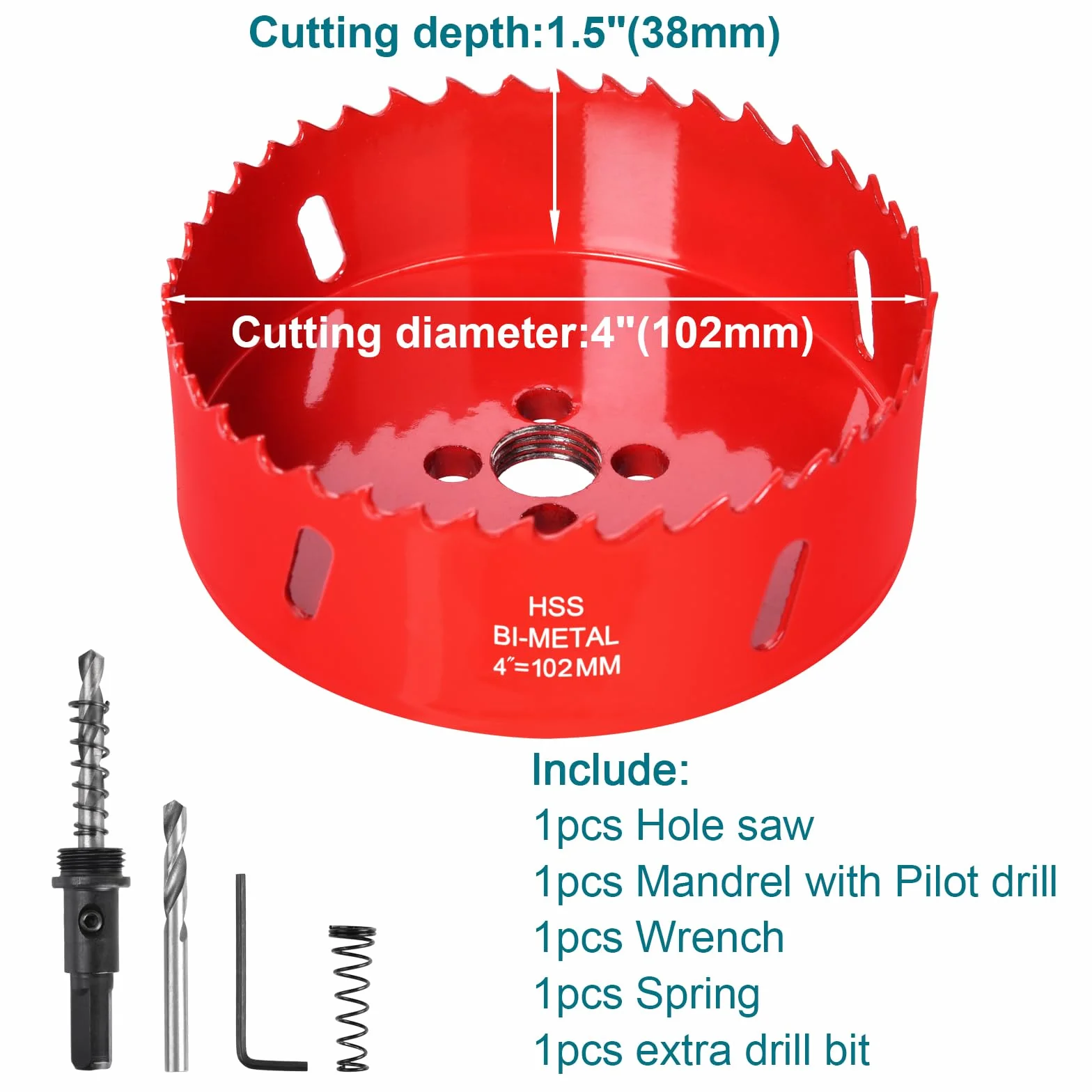 Otwornica 102 mm do drewna, płyty z tworzywa sztucznego, sufitu, płyt kartonowo-gipsowych i blachy - HSS bimetalowa frez z wiertłem pilotowym