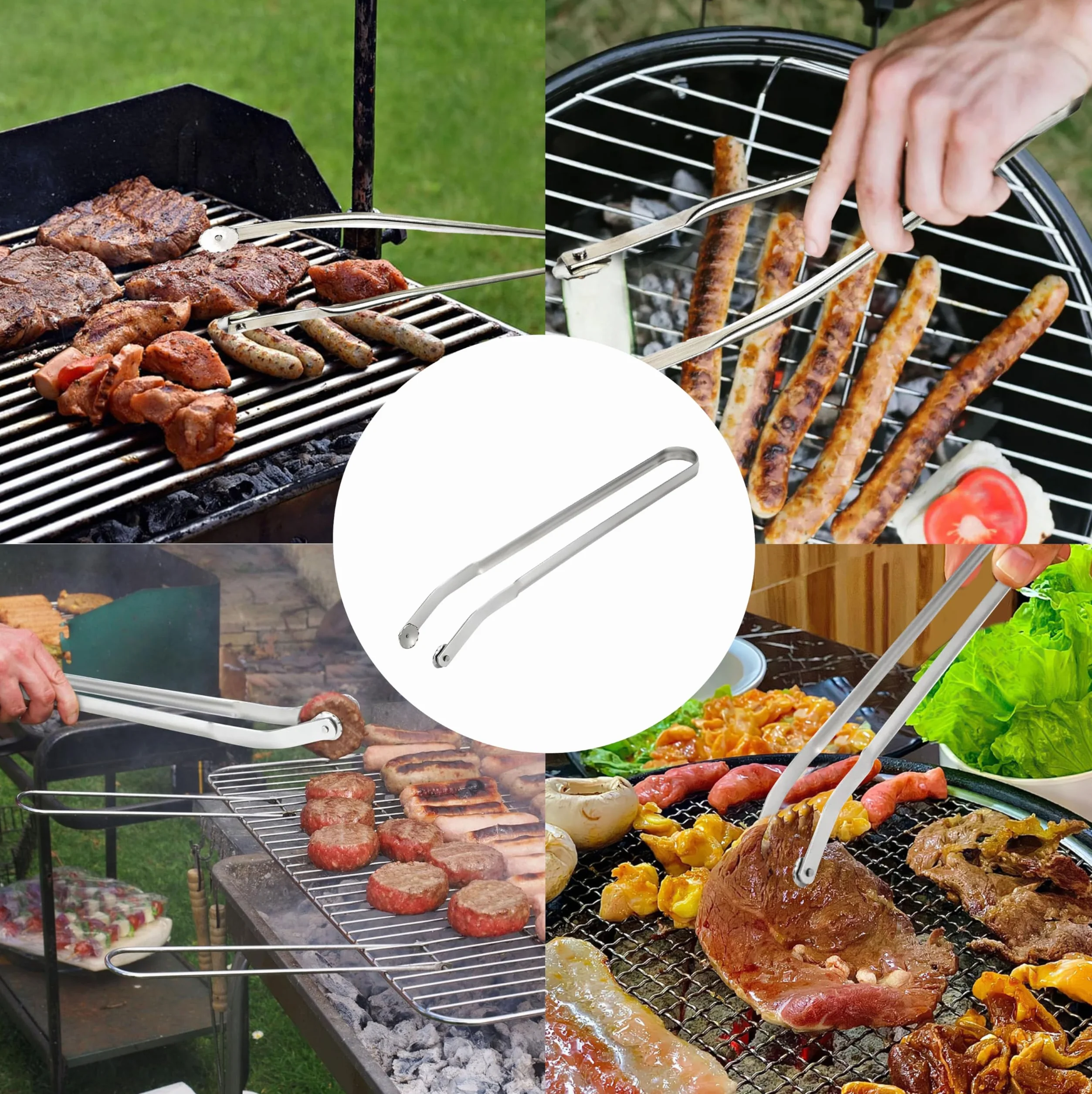 LATRAT Szczypce do kiełbasy BBQ, 38 cm szczypce do grilla, szczypce do obracania kiełbasy BBQ do gotowania