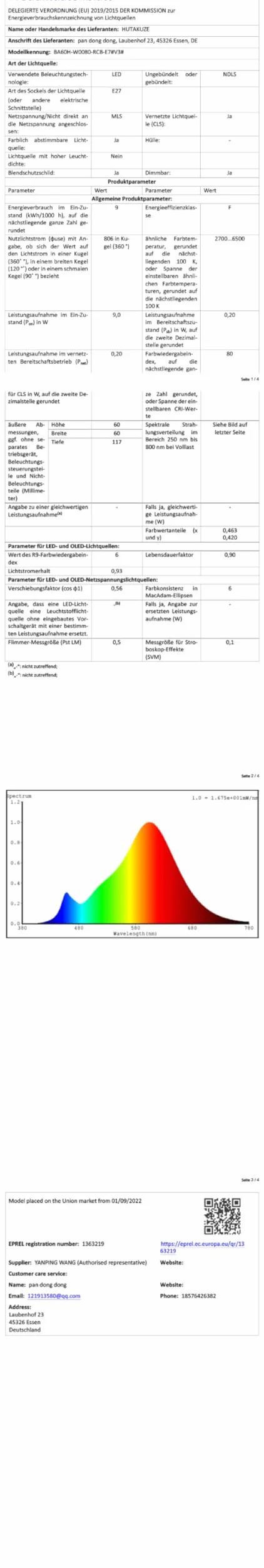 HUTAKUZE Żarówka Alexa E27 Smart LED, 9 W, 806 lm, Wi-Fi, wielokolorowa, ściemniana, sterowanie za pomocą aplikacji, kompatybilne z Alexa Echo, Google Home, nie wymaga koncentratora, ciepła biel /