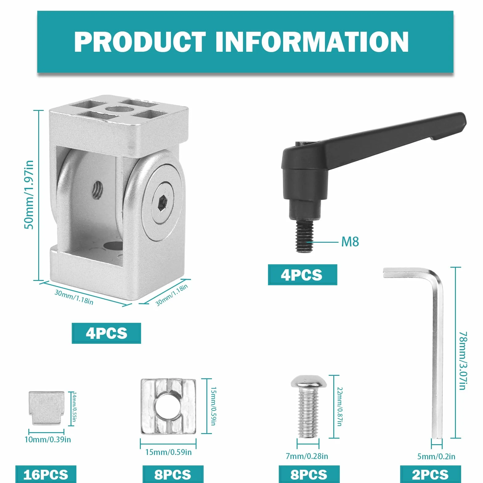 Łącznik kątowy, regulowany profil aluminiowy 3030, 8 mm, szczelinowy, złącze przegubowe z dźwignią zaciskową, elastyczny zawias do drukarki 3D, profil aluminiowy wytłaczany zgodnie z europejskim