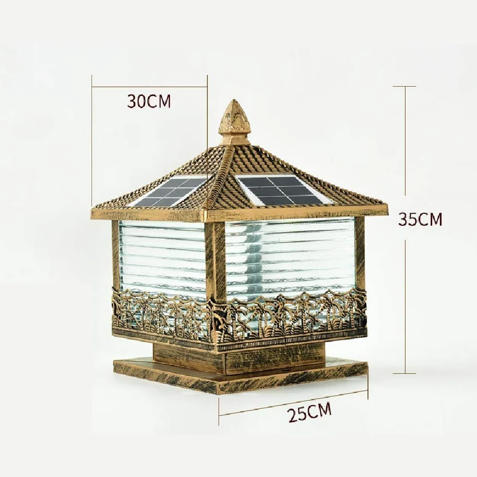 Lampy Ogrodowe, Zabytkowa Lampa Solarna Led Na Słupku, Wodoodporna, Mosiężna, Ip65, Szklana Lampa Na Słupku, Lampa Ogrodowa, Zewnętrzna Lampa Na Słupku, Latarnia Na Trawn(Jeden Kolor-Wysokość-35Cm)