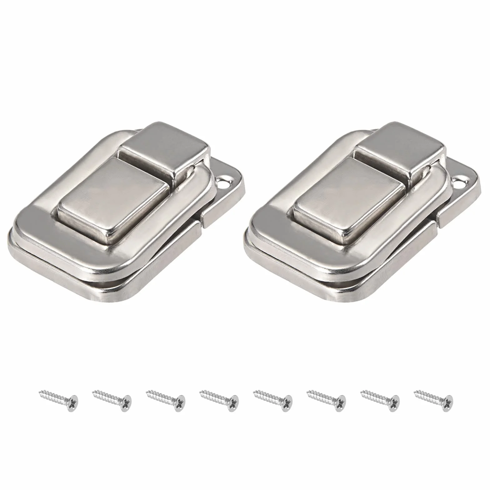 METALLIXITY Zamek przełączający (48 mm x 32 mm) 2 szt. żelazne zamknięcie zatrzaskowe – do szafek, pudełek, walizek podróżnych, kolor srebrny