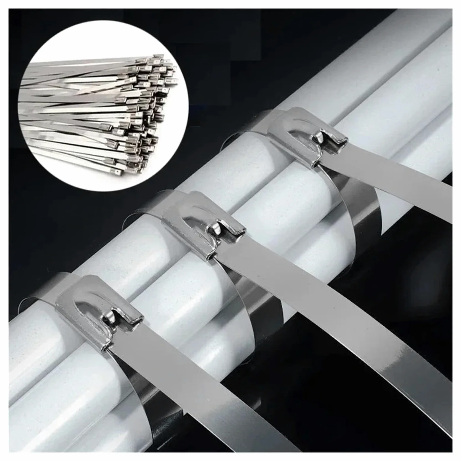 Metalowe opaski kablowe ze stali nierdzewnej samoblokujące pierścienie mocujące wytrzymałe opaski kablowe organizator wydechu do biura domowego(4.6x200mm,500PCS)