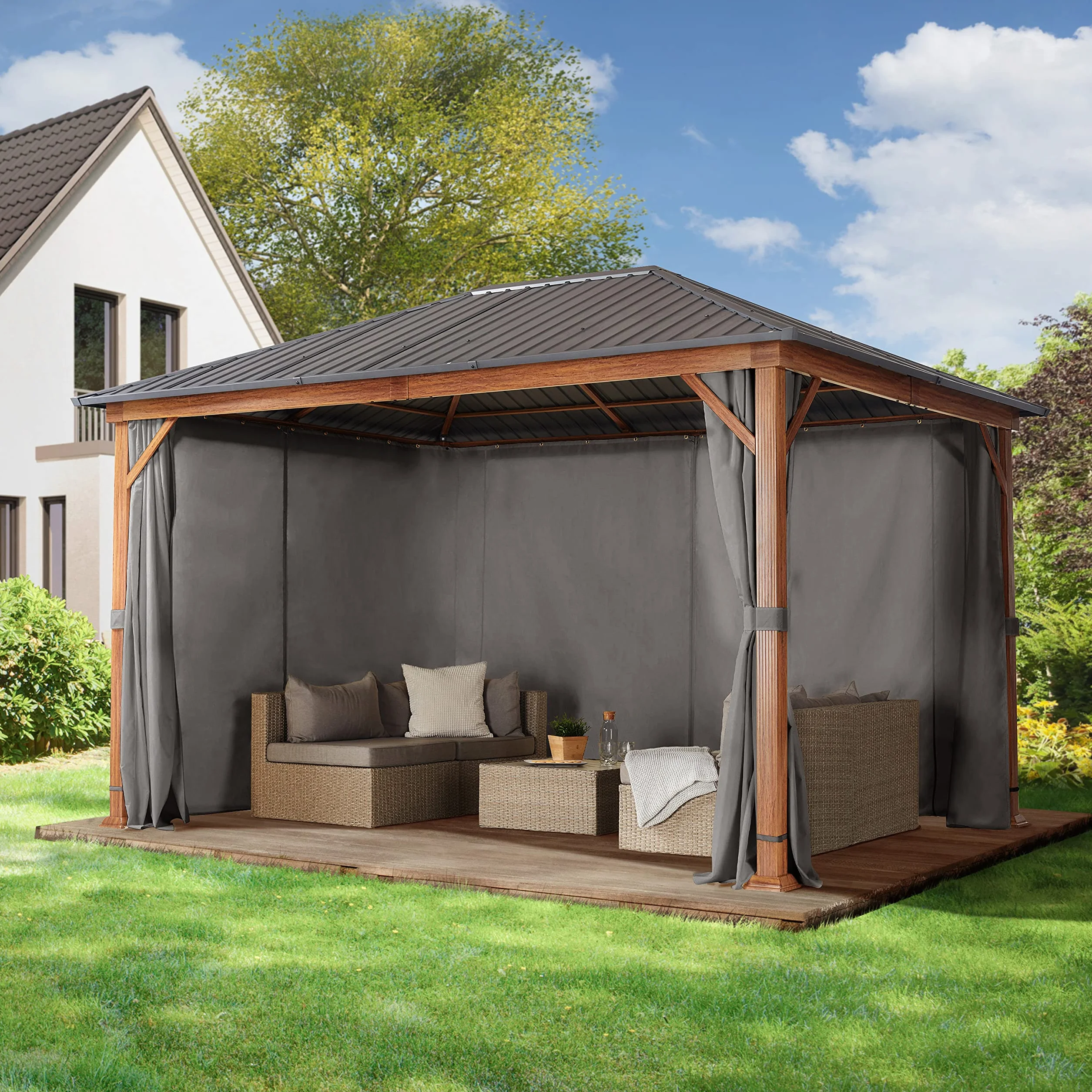 Pawilon ogrodowy 3x4 m hardtop dach stalowy szary 4 ściany boczne