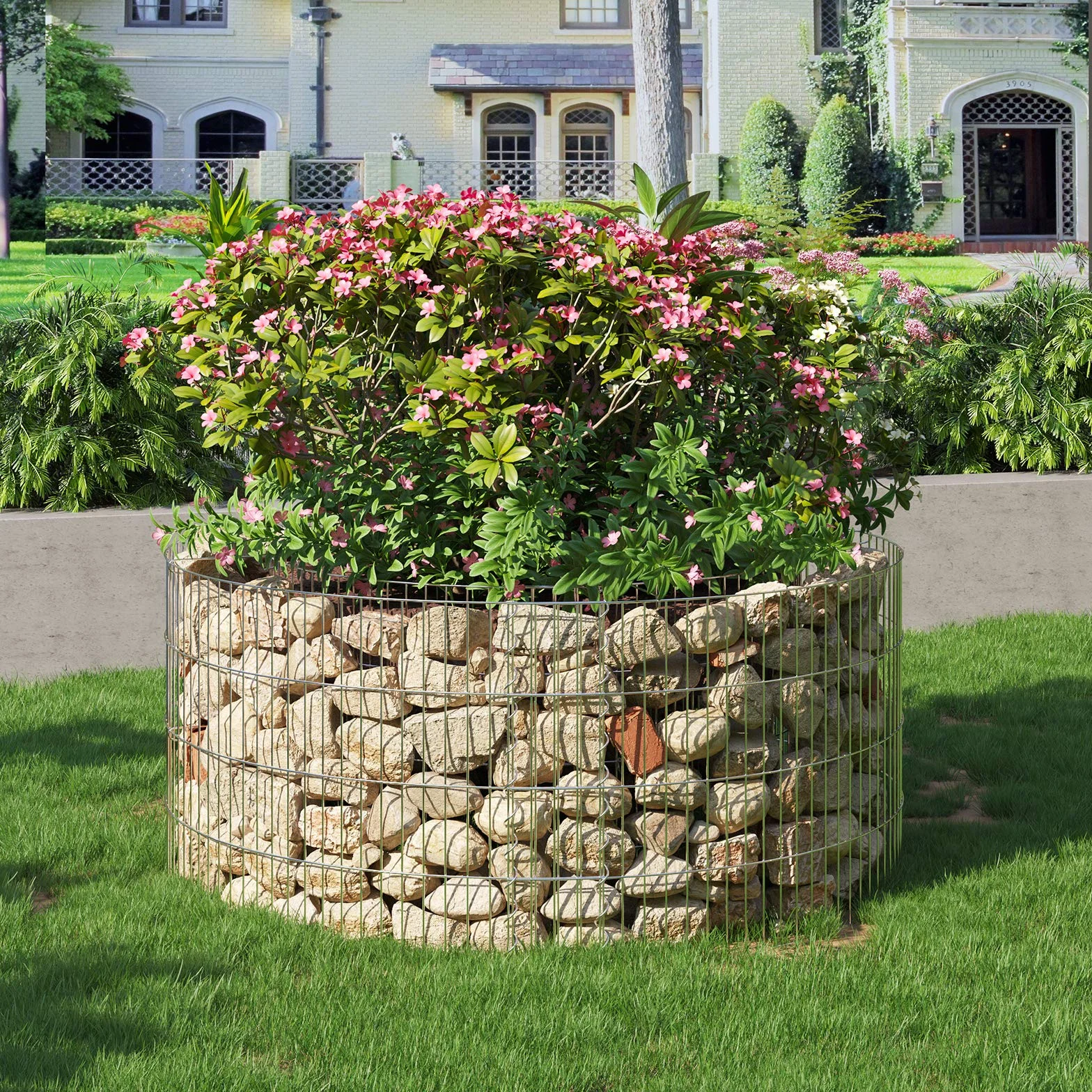 SONGMICS gabion okrągły kosz gabionowy 90x40 cm siatka 2,5x10 cm stal ocynkowana srebrny GGB479